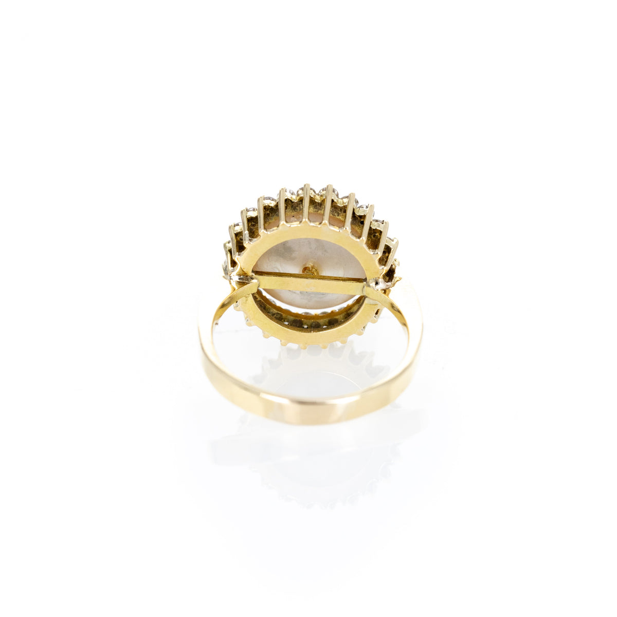 18K Yellow Gold 12mm Mabe Pearl Diamond Halo Ring - Queen May
