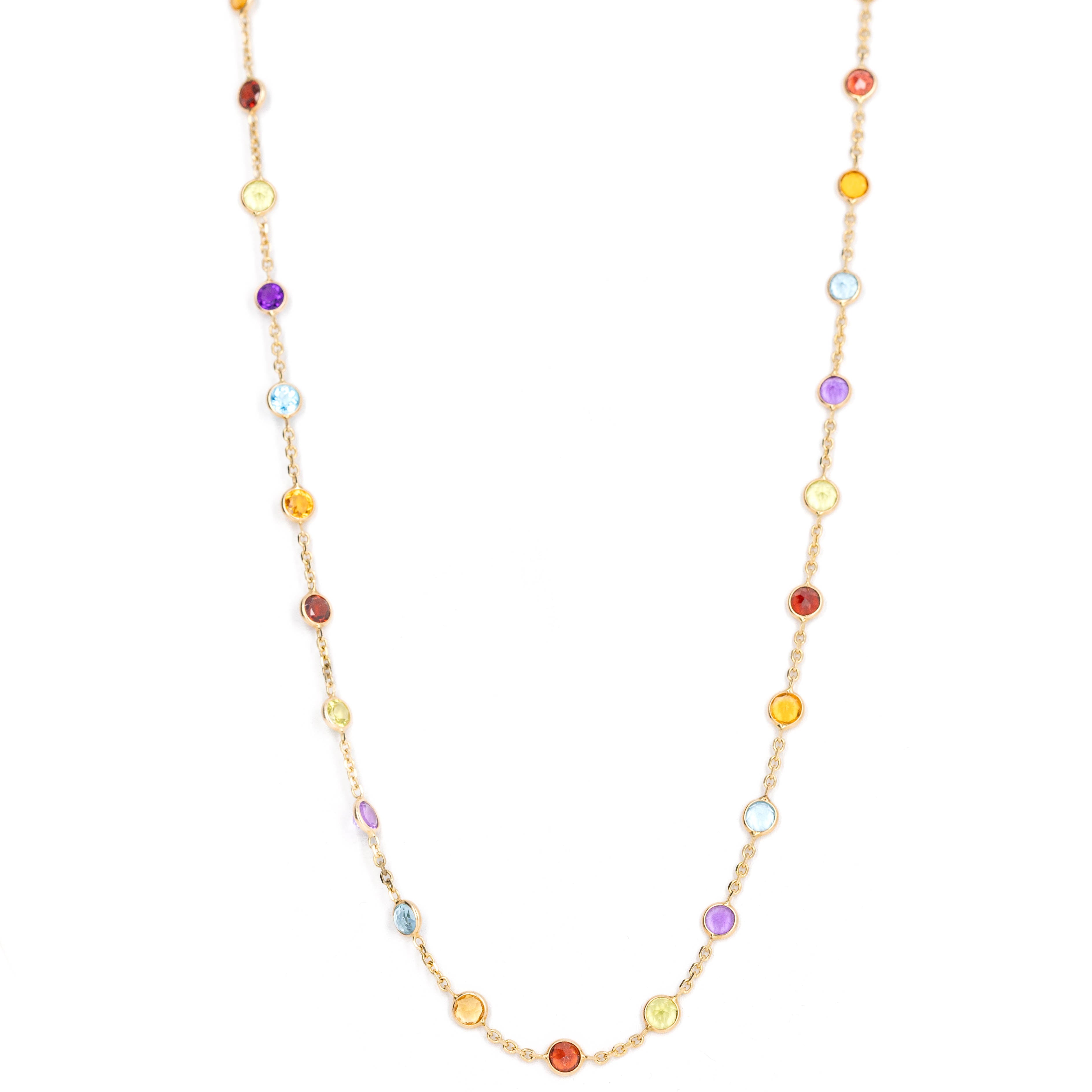 14K Yellow Gold Rainbow Gemstone Bezel Station Necklace - Queen May