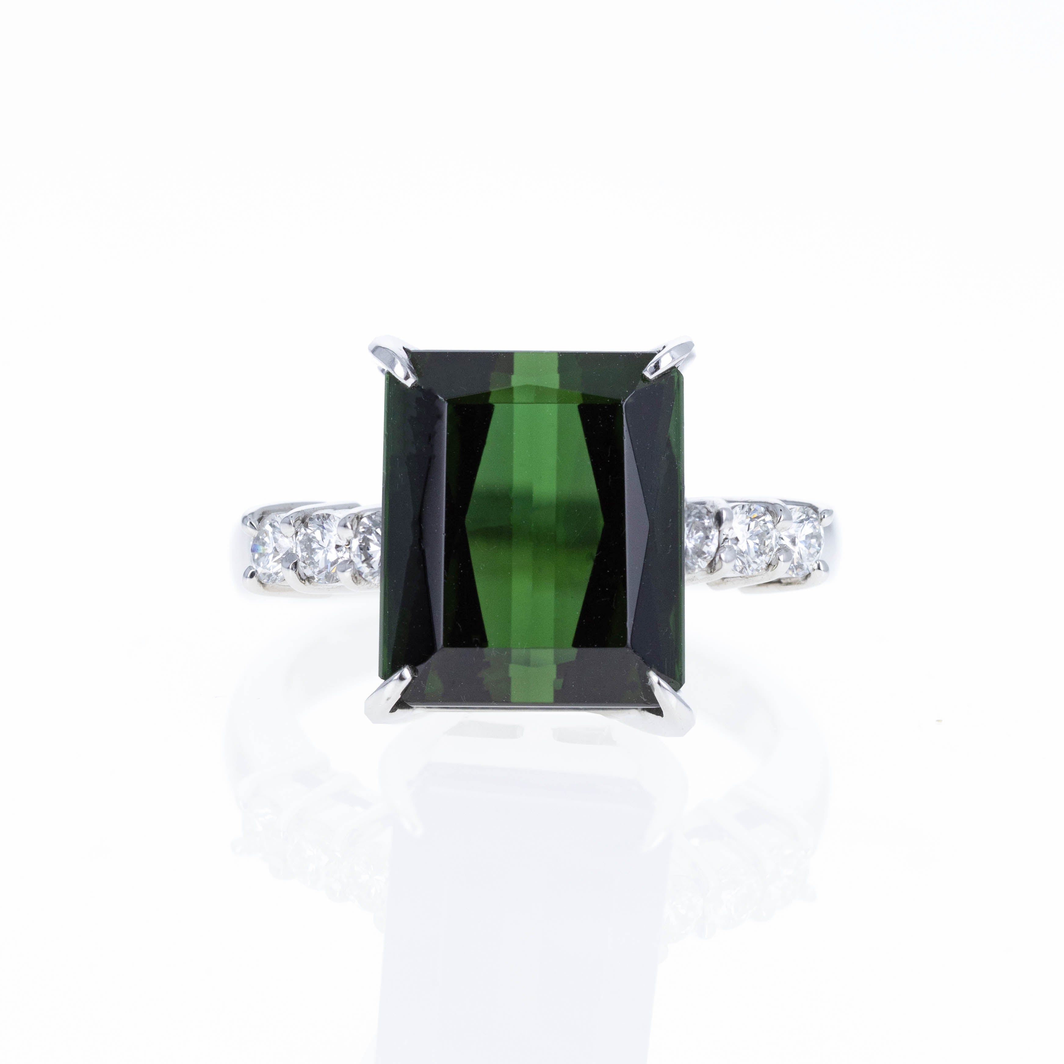 Platinum 7.52 Carat Green Tourmaline Diamond Ring - Queen May