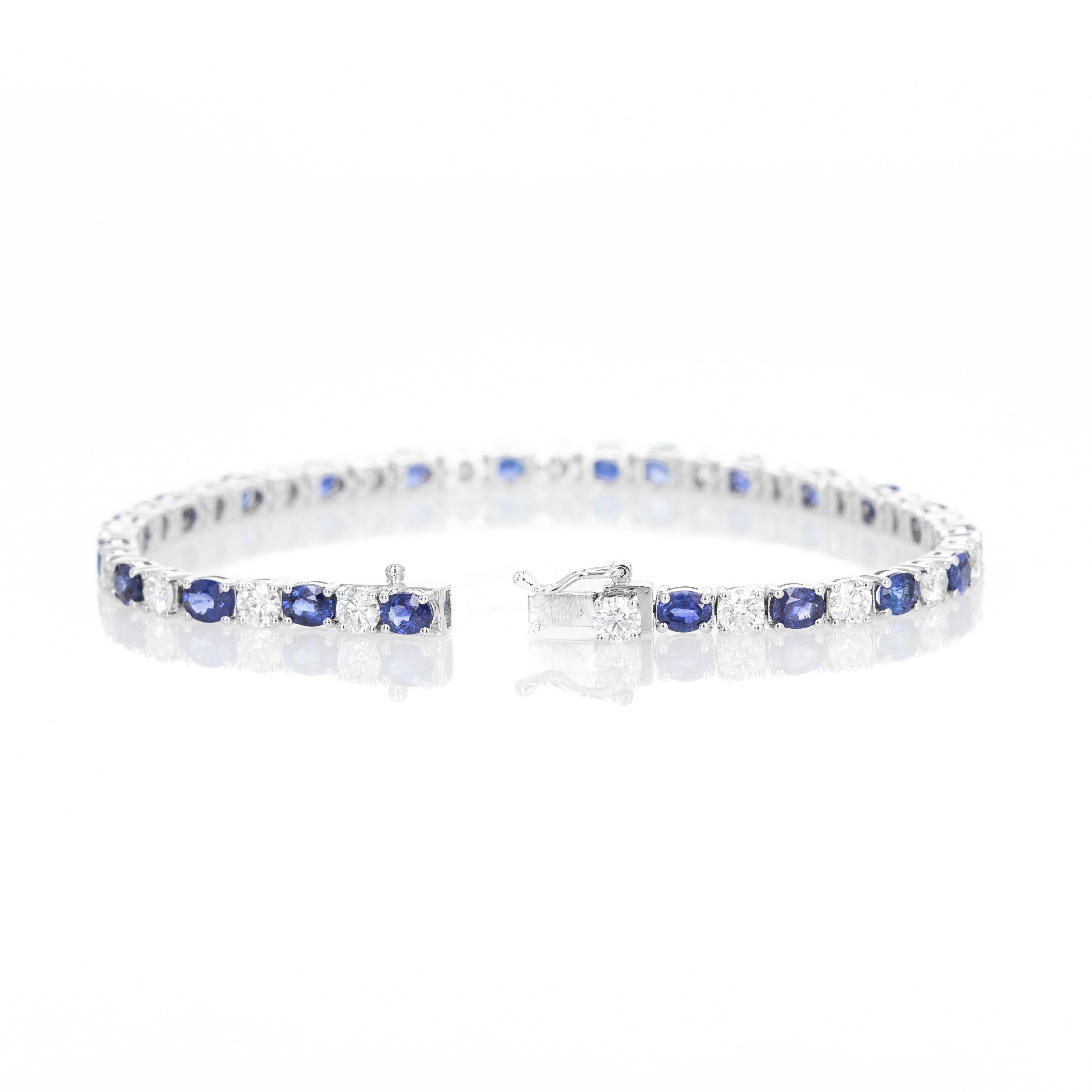 18K White Gold Oval Sapphire Diamond Tennis Bracelet - Queen May