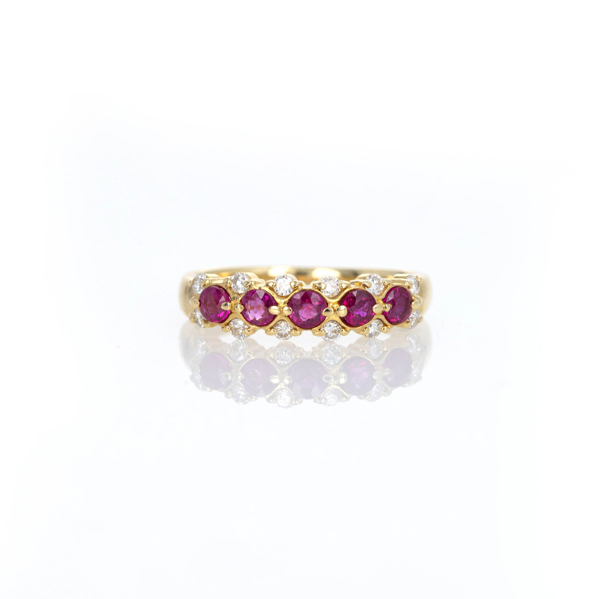 18K Yellow Gold Ruby Diamond Scallop Band - Queen May