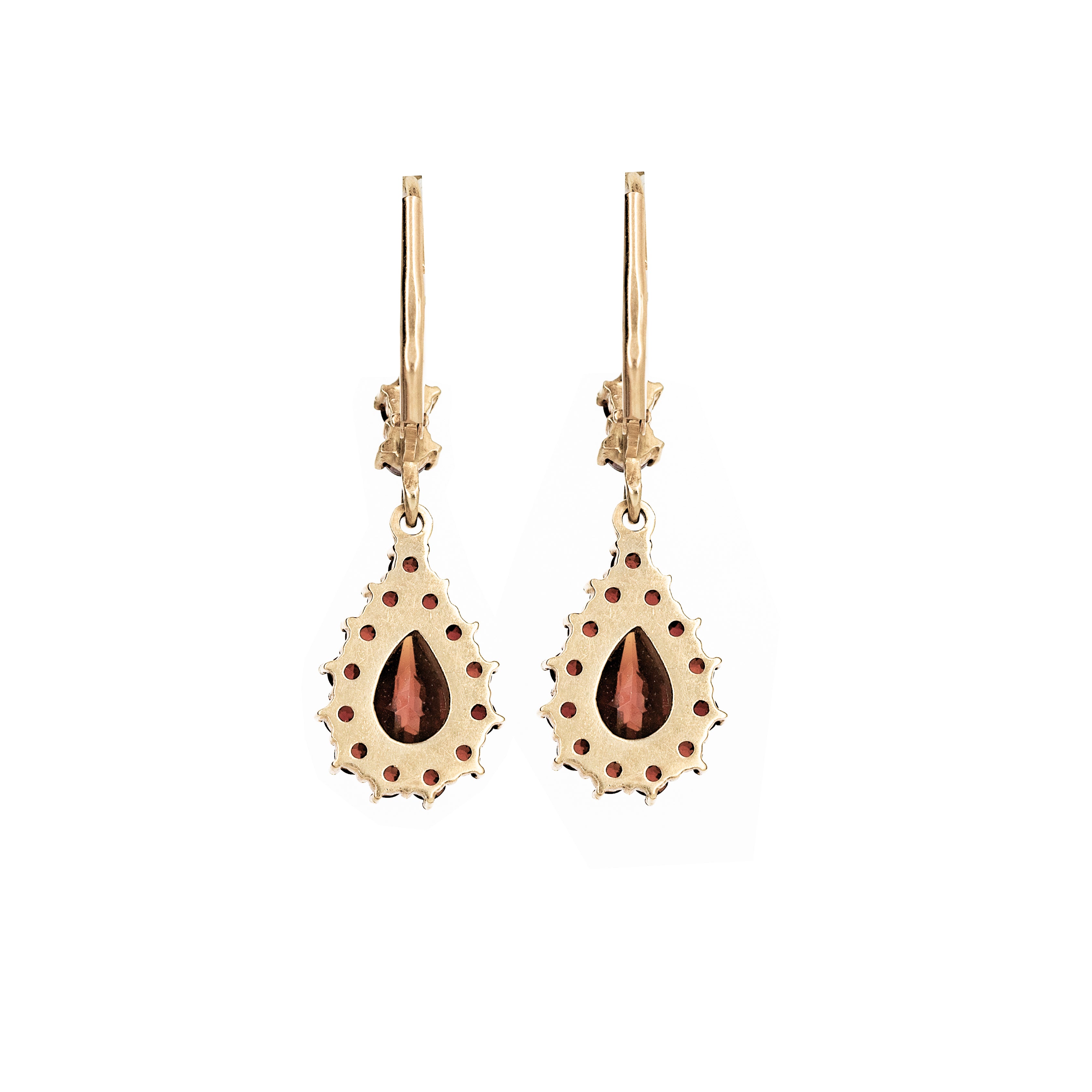 Vintage 14K Yellow Gold Bohemian Garnet Lever Back Drop Earrings - Queen May