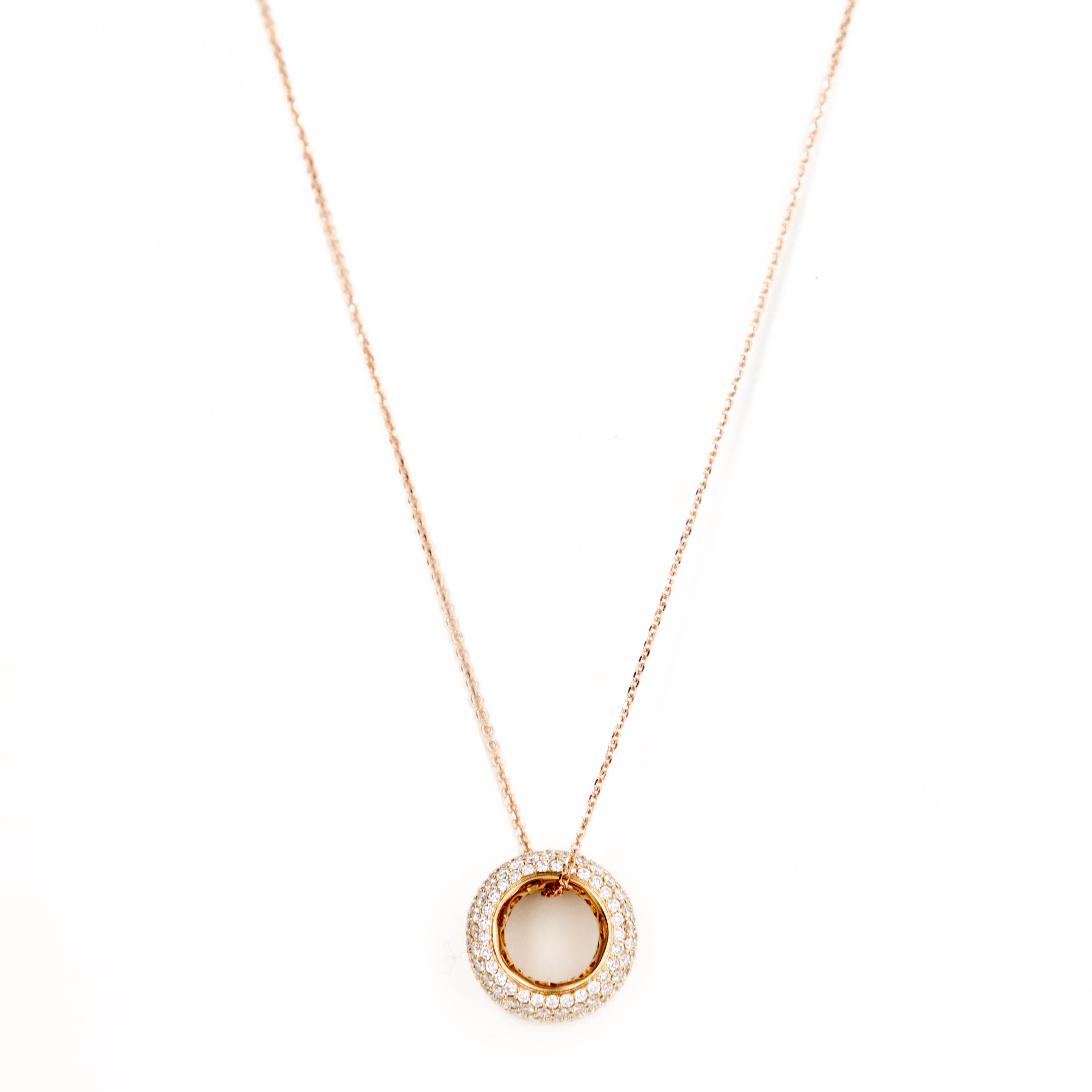 18K Rose Gold 1.5 Carat Diamond Pave Ring Pendant Necklace - Queen May