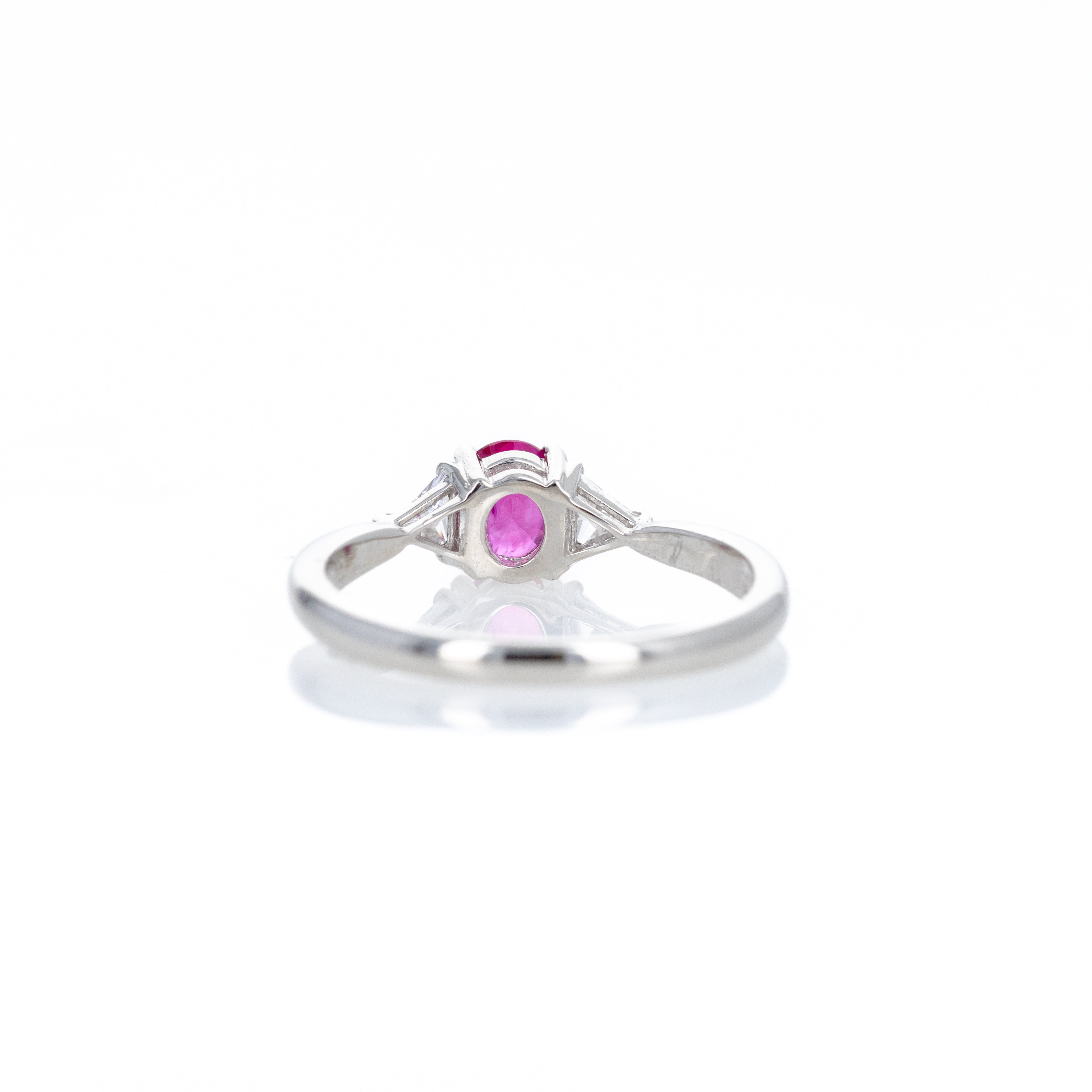 Platinum 0.57 Oval Ruby Trillion Diamond Three Stone Ring - Queen May