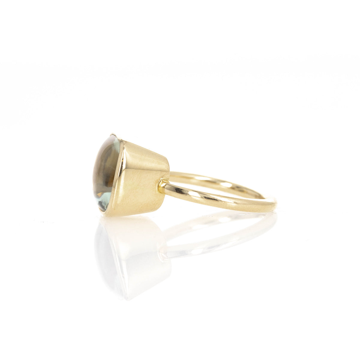 18K Yellow Gold Cabochon Prasiolite Bezel Gumdrop Ring - Queen May