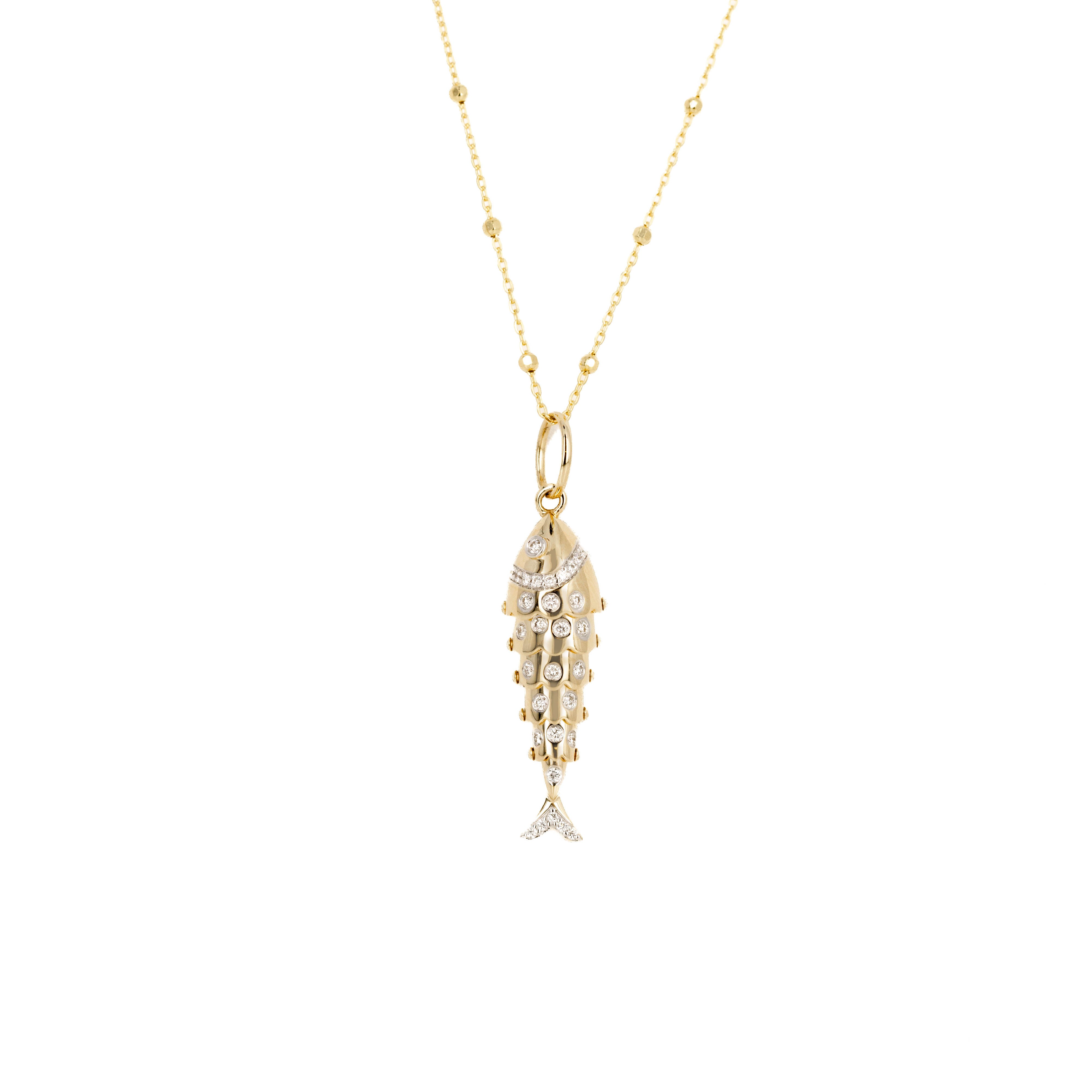 14K Yellow Gold Diamond Fish Pendant Necklace - Queen May