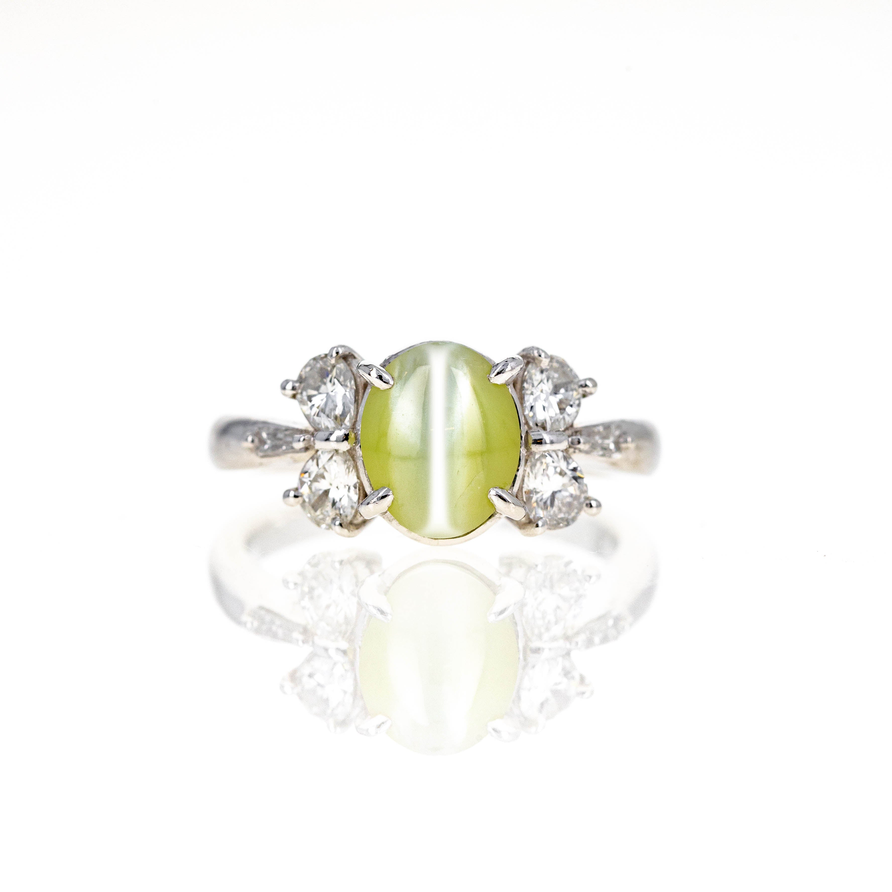 Platinum 2.88 Carat Cats Eye Chrysoberyl Diamond Ring - Queen May