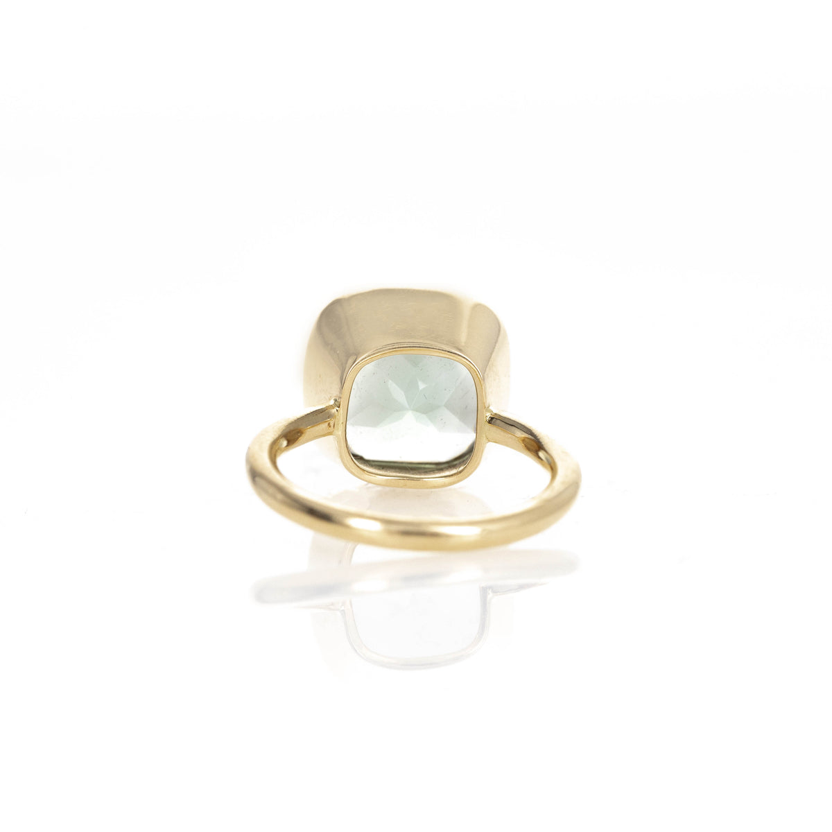 18K Yellow Gold Cabochon Prasiolite Bezel Gumdrop Ring - Queen May
