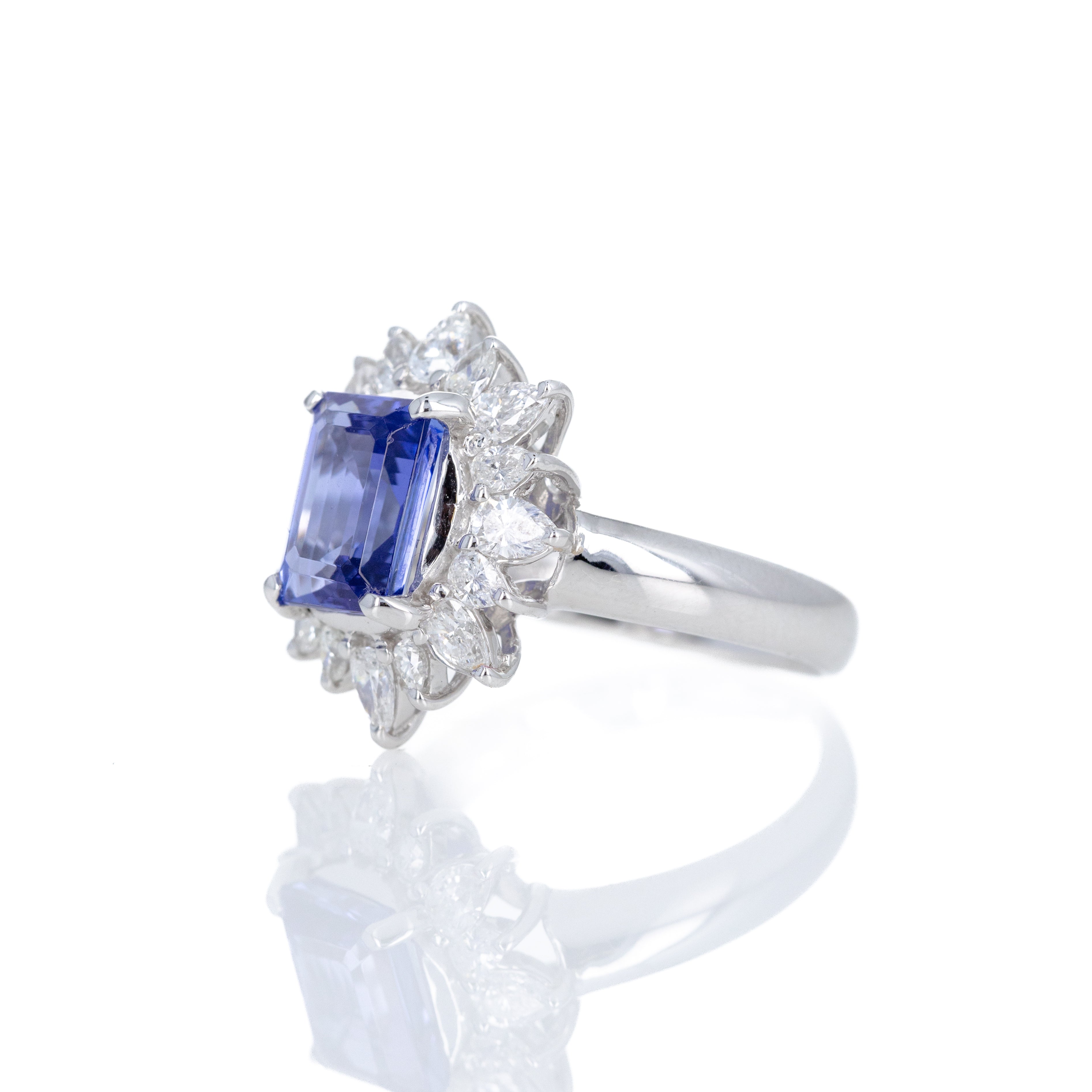 Platinum 2.33 Carat Tanzanite Pear Diamond Halo Ring - Queen May