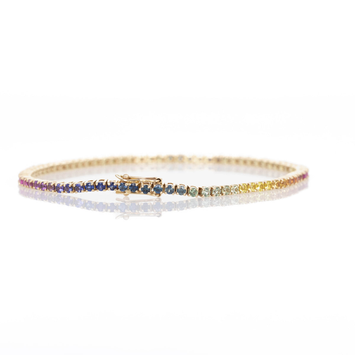 14K Yellow Gold 3.38 Carat Round Multi-Color Sapphire Tennis Bracelet - Queen May