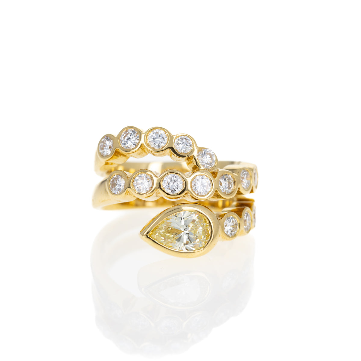 18K Yellow Gold 1.01 Carat Fancy Light Yellow Pear Diamond Bezel Snake Ring - Queen May