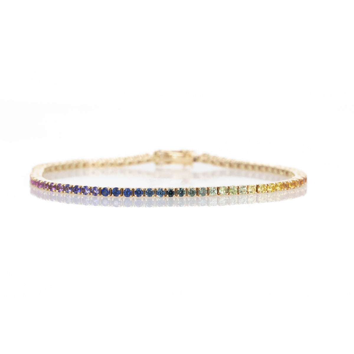 14K Yellow Gold 3.38 Carat Round Multi-Color Sapphire Tennis Bracelet - Queen May