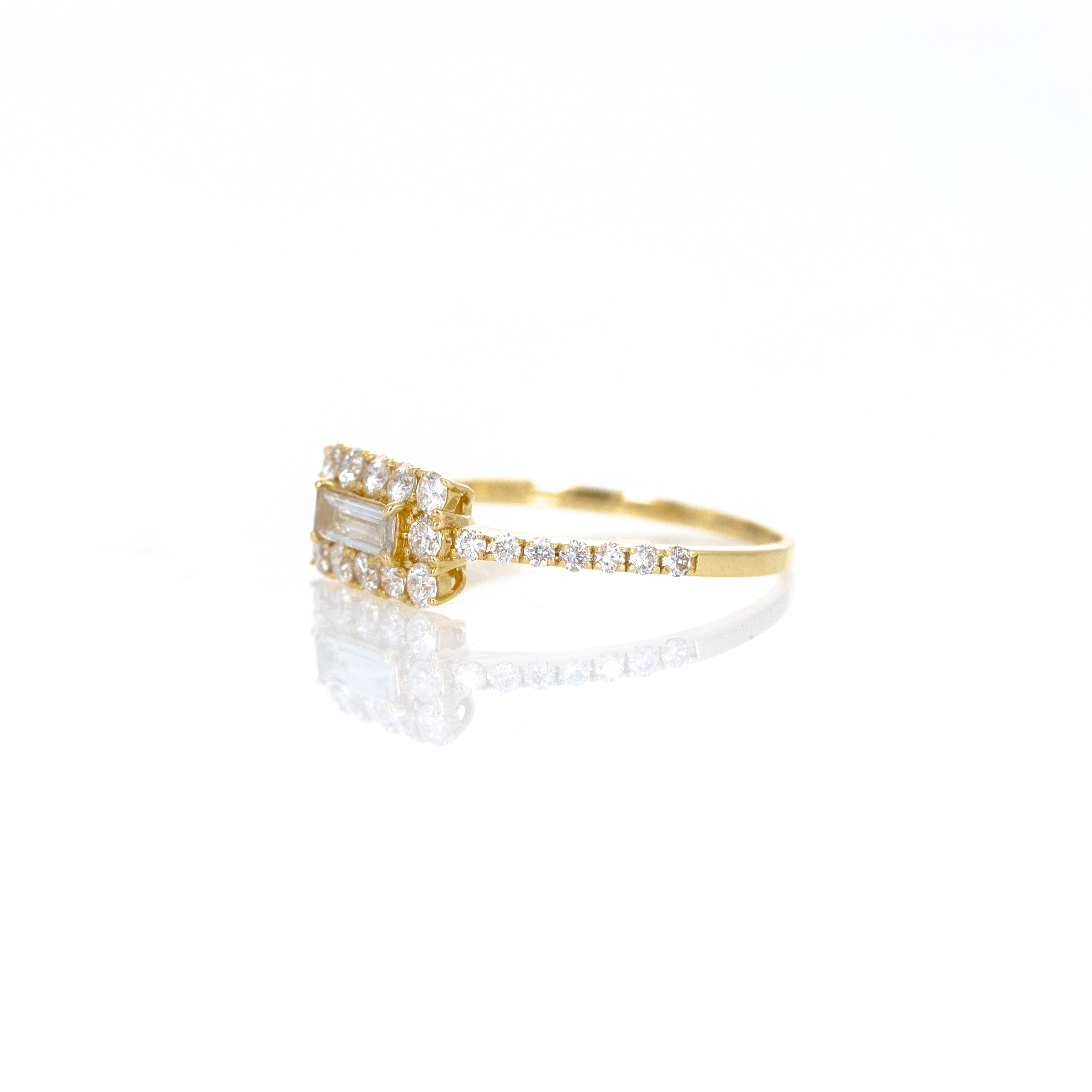 18K Yellow Gold 0.35 Carat Baguette Diamond East-West Halo Ring - Queen May