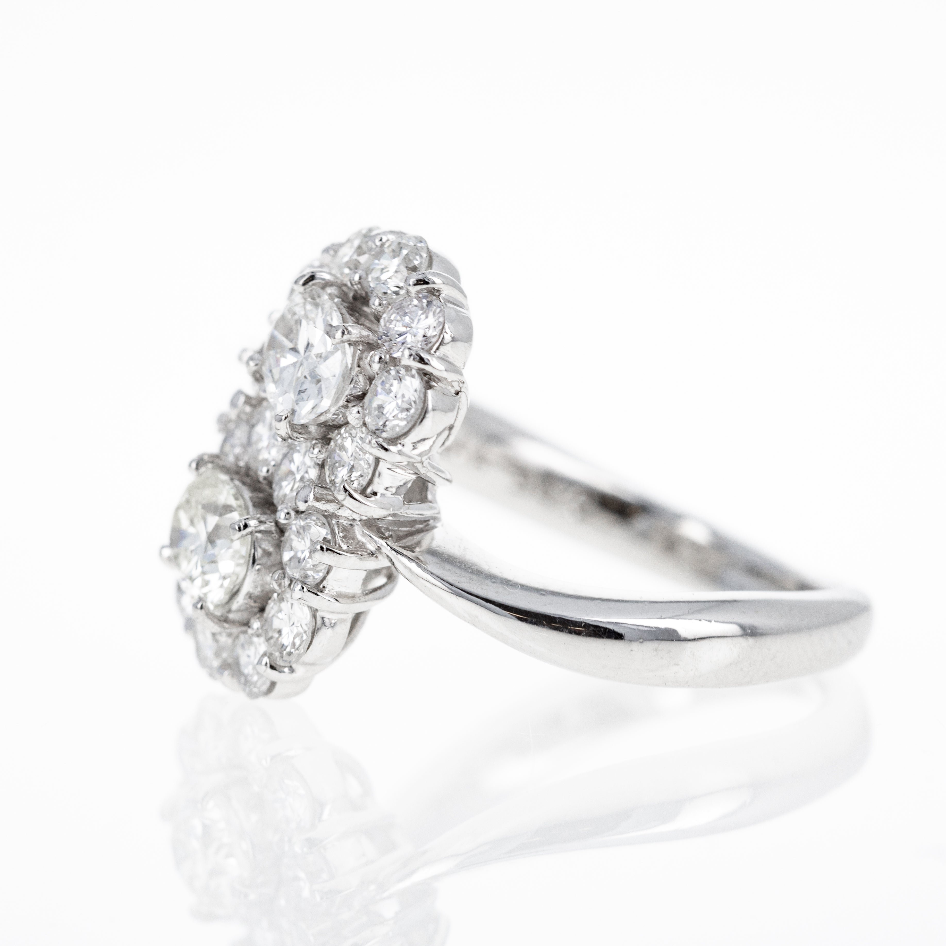 Platinum 2.12 Carat Oval Diamond Double Halo Swirl Ring - Queen May