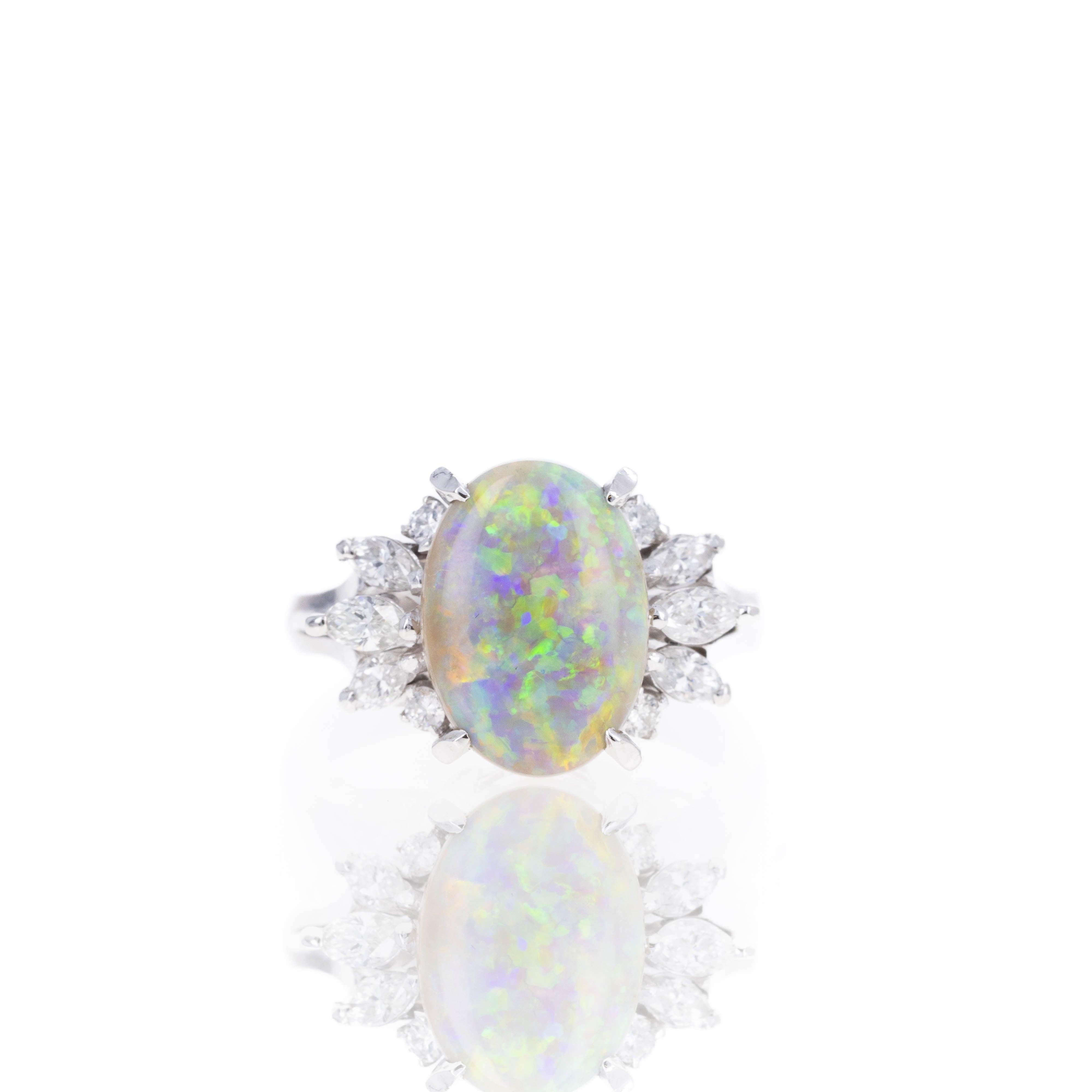 Platinum 2 Carat Opal Diamond Floral Ring - Queen May