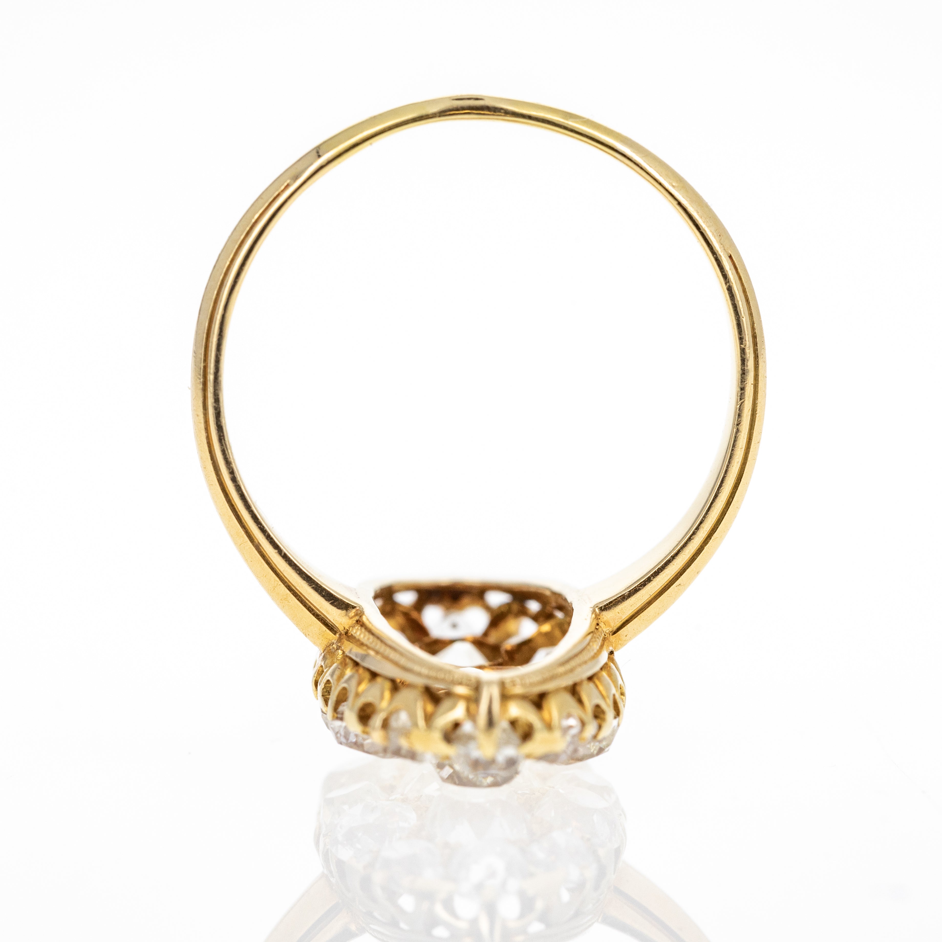 Victorian 18K Yellow Gold 3.55 Carat Old Mine Cut Diamond Navette Ring - Queen May