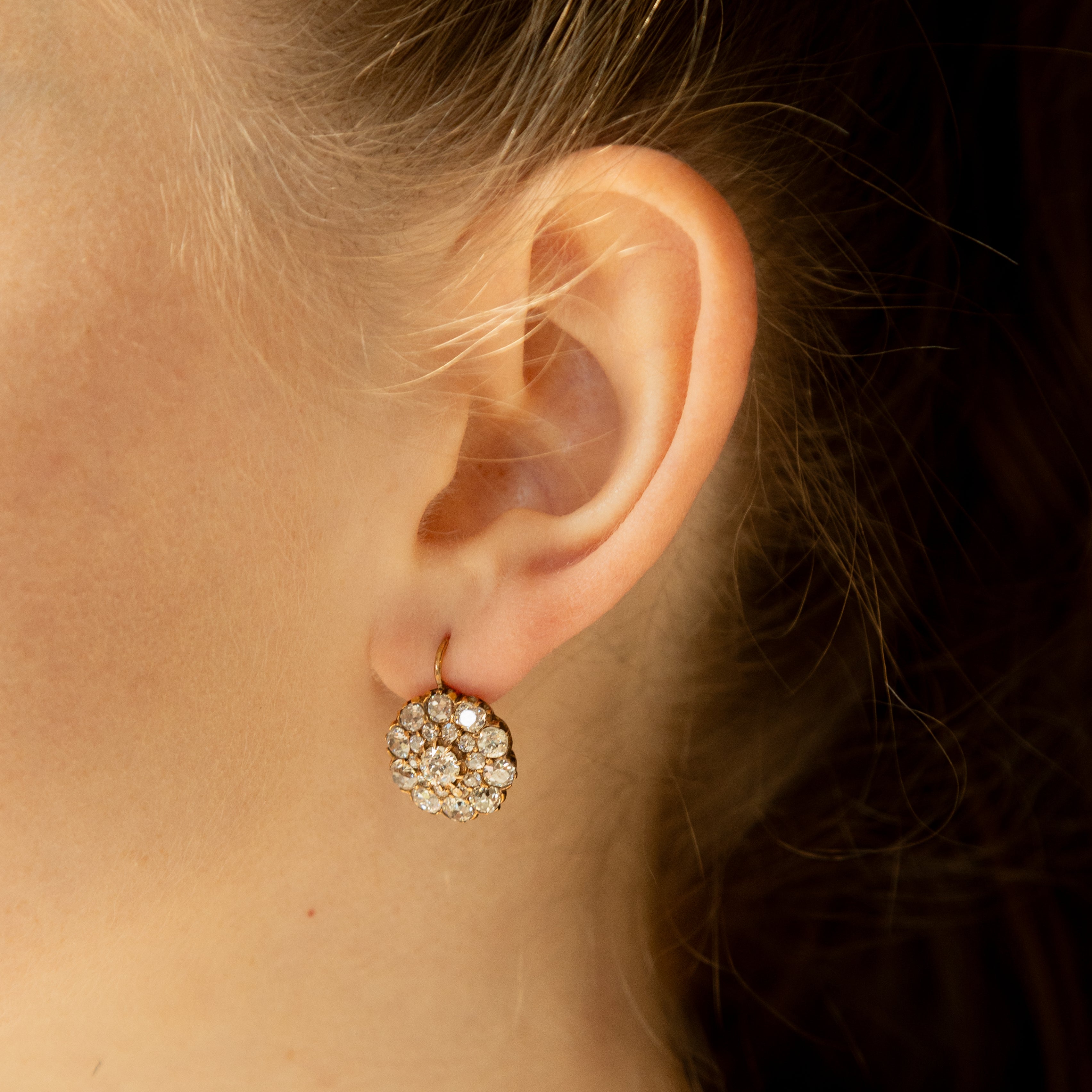 Victorian Inspired 5.69 Carat Old European Diamond Cluster Earrings - Queen May