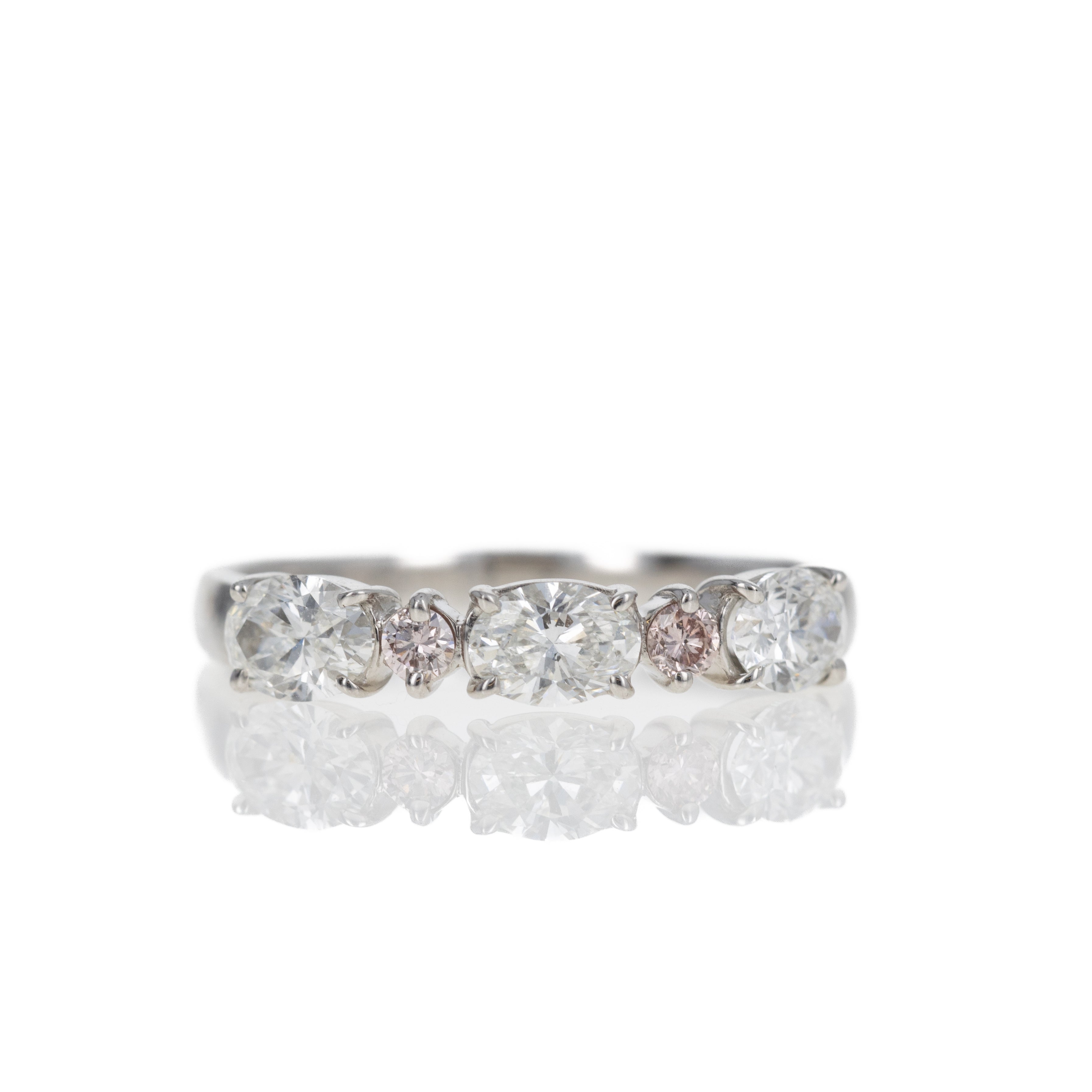 Platinum 1 Carat Oval Diamond Light Pink Diamond Band - Queen May