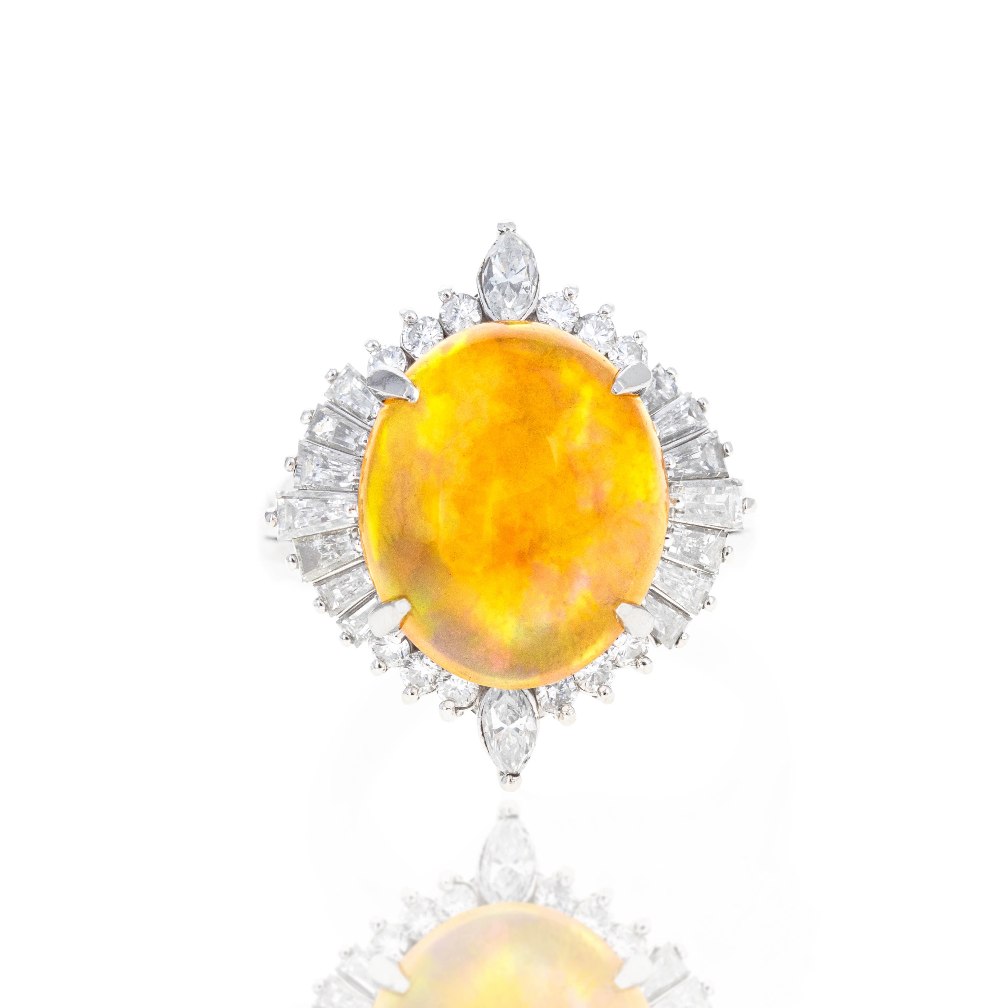 Platinum 3.97 Carat Fire Opal Diamond Halo Ring - Queen May