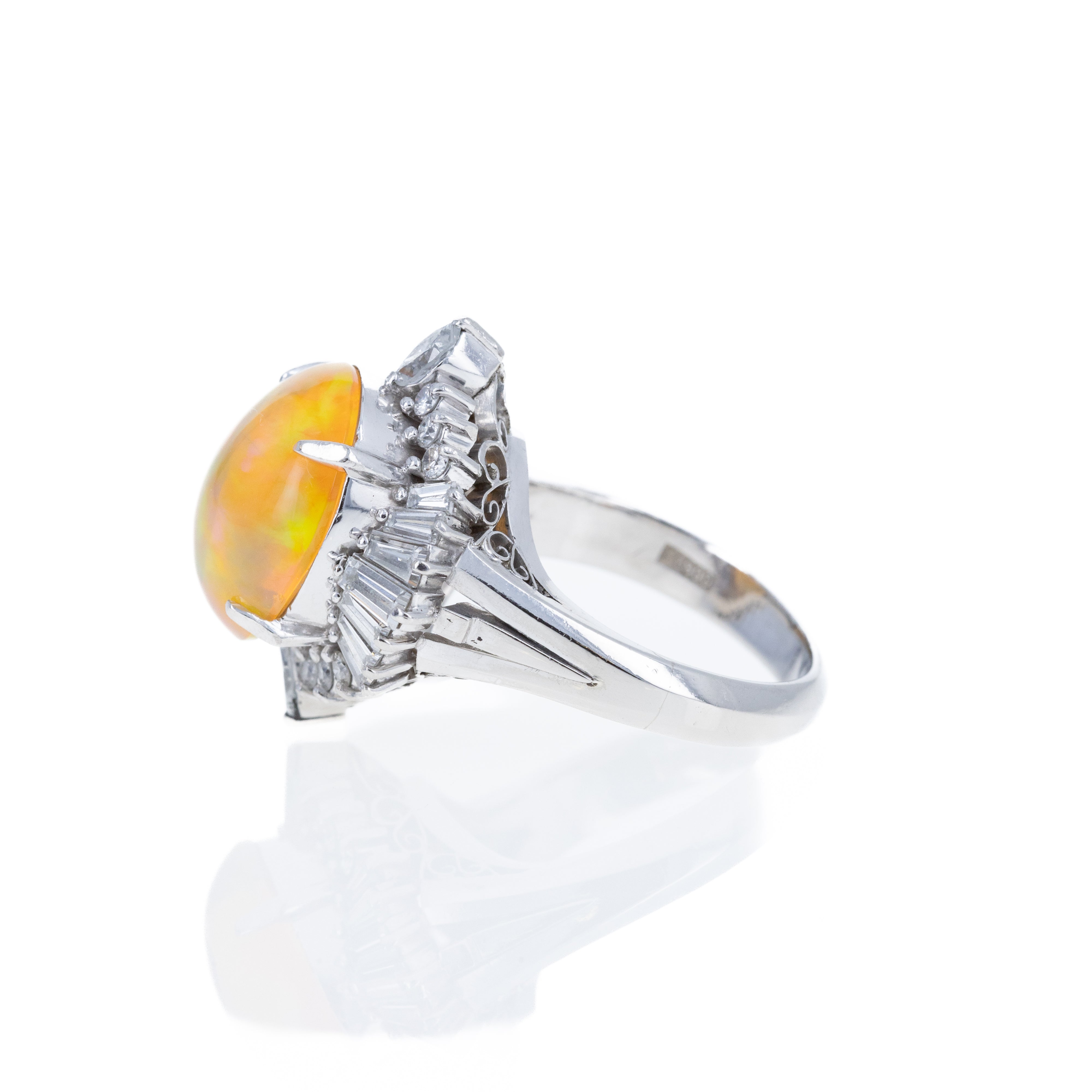 Platinum 3.97 Carat Fire Opal Diamond Halo Ring - Queen May