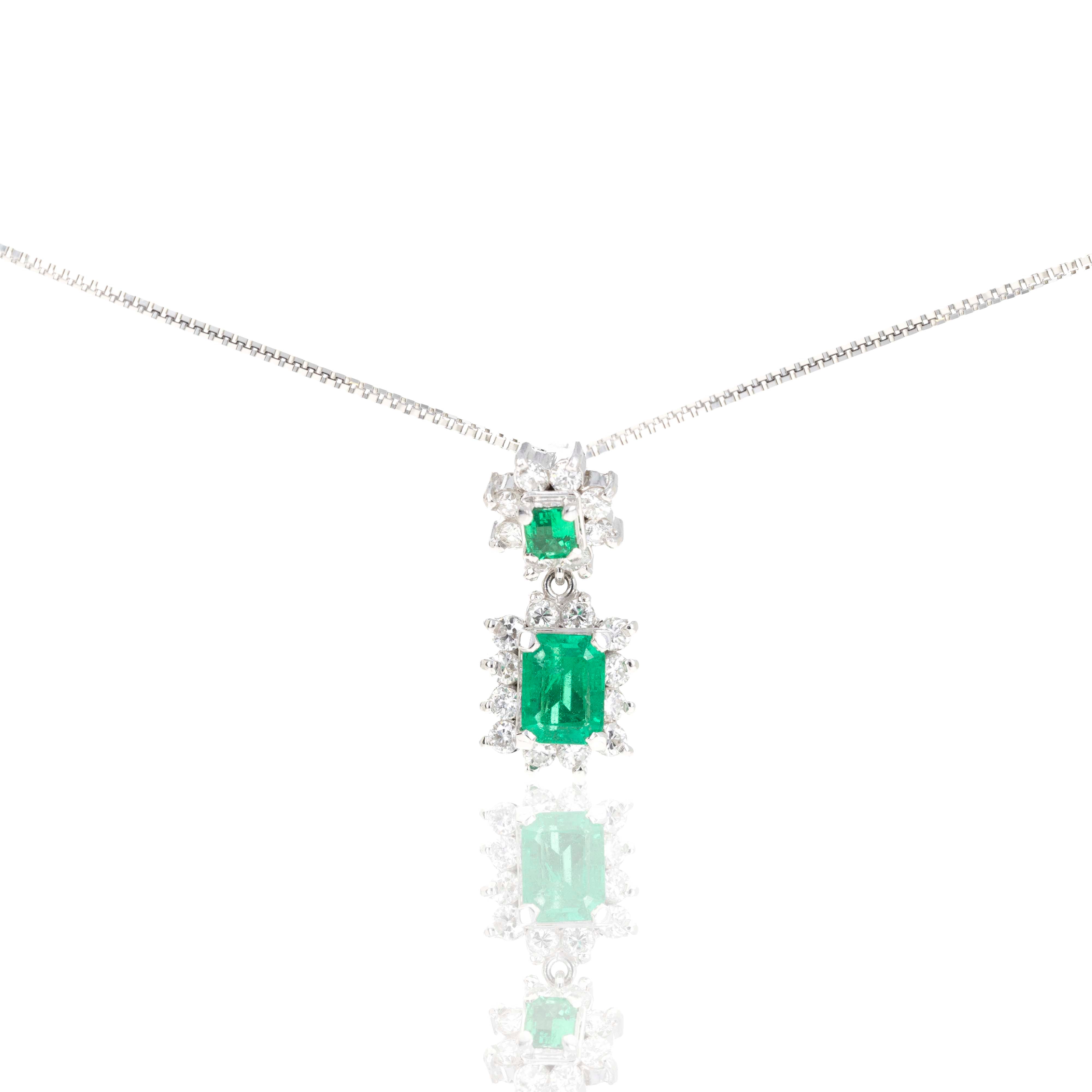 Platinum 0.55 Carat Emerald Diamond Halo Drop Pendant Necklace - Queen May