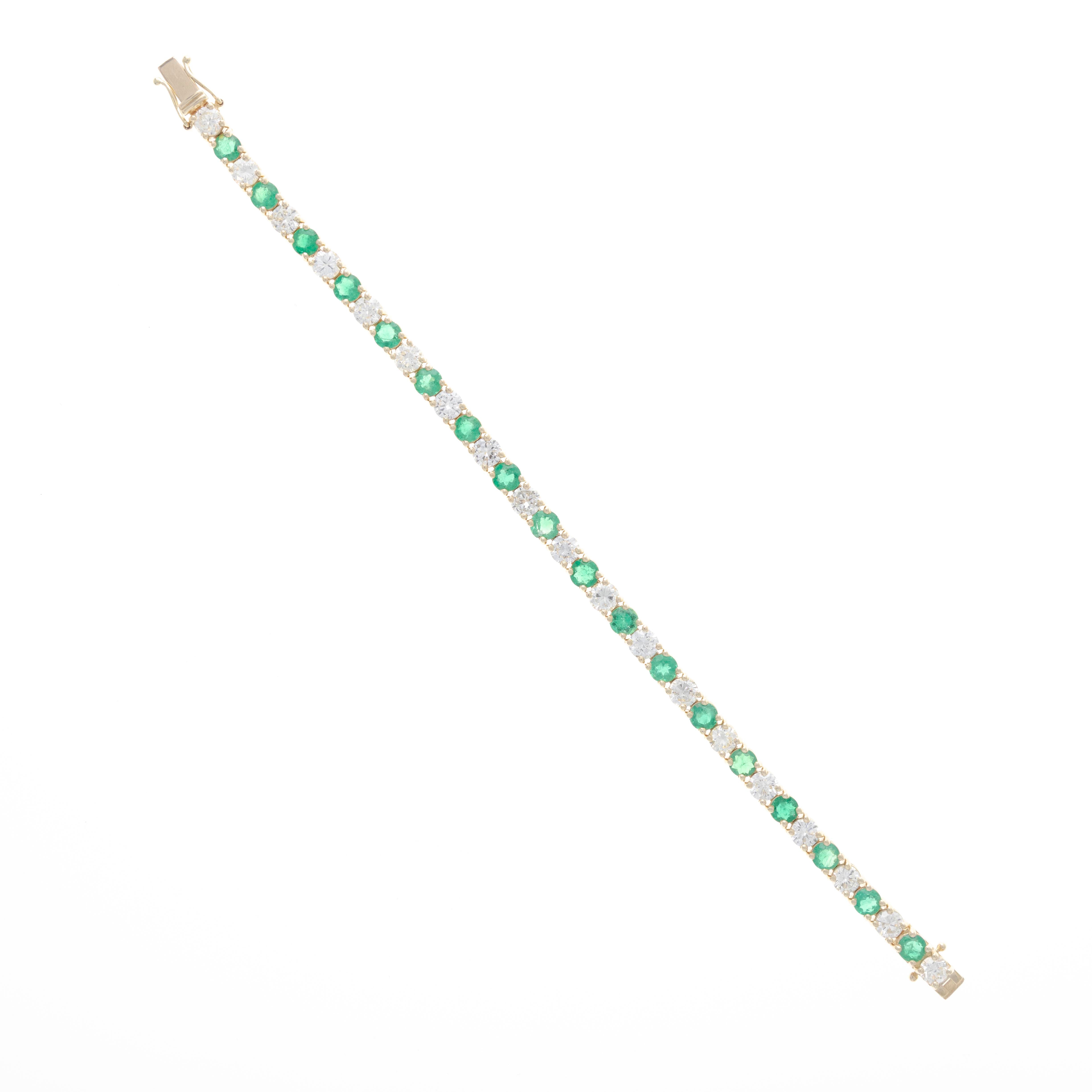 14K Yellow Gold 11.63 Carat Diamond and Emerald Tennis Bracelet - Queen May