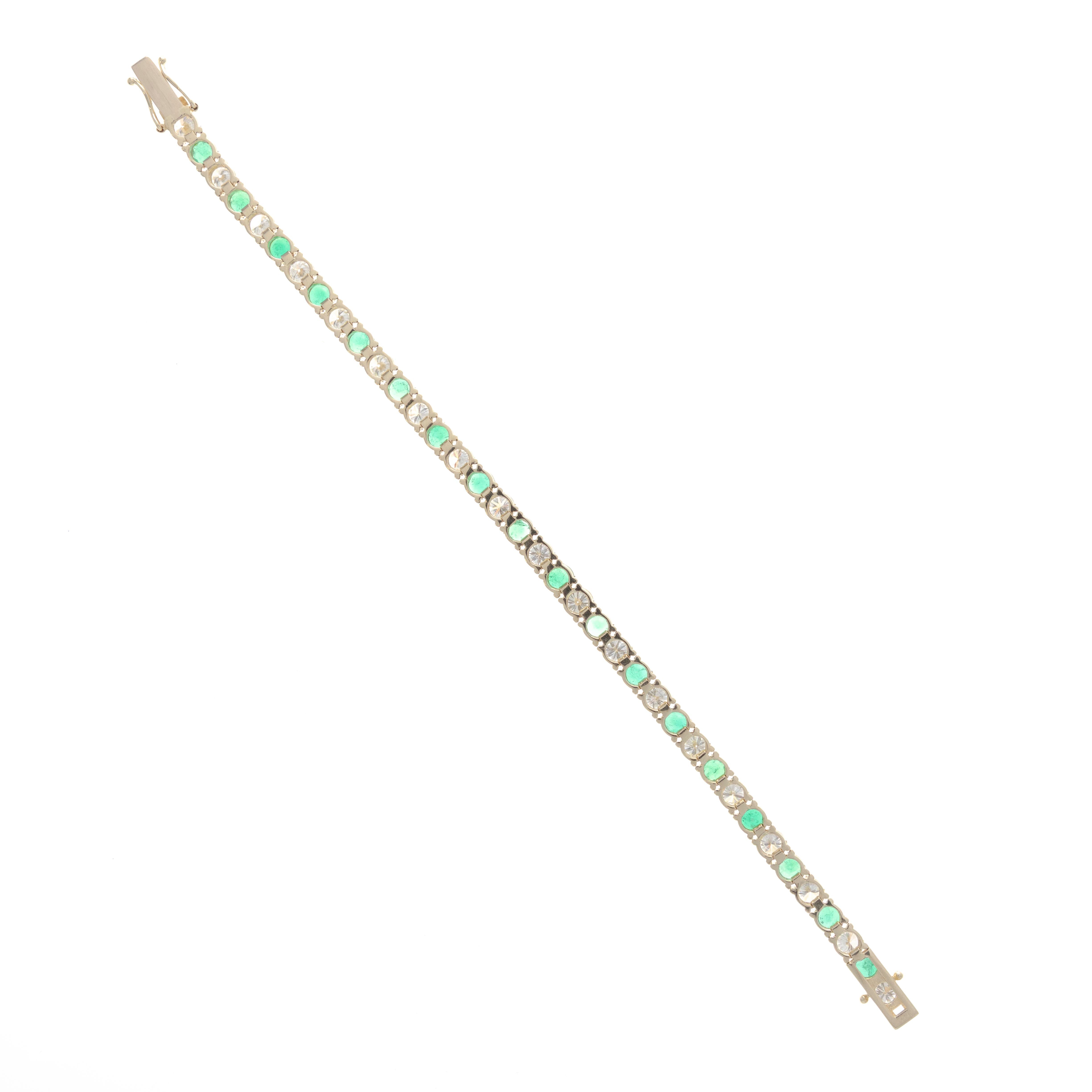 14K Yellow Gold 11.63 Carat Diamond and Emerald Tennis Bracelet - Queen May