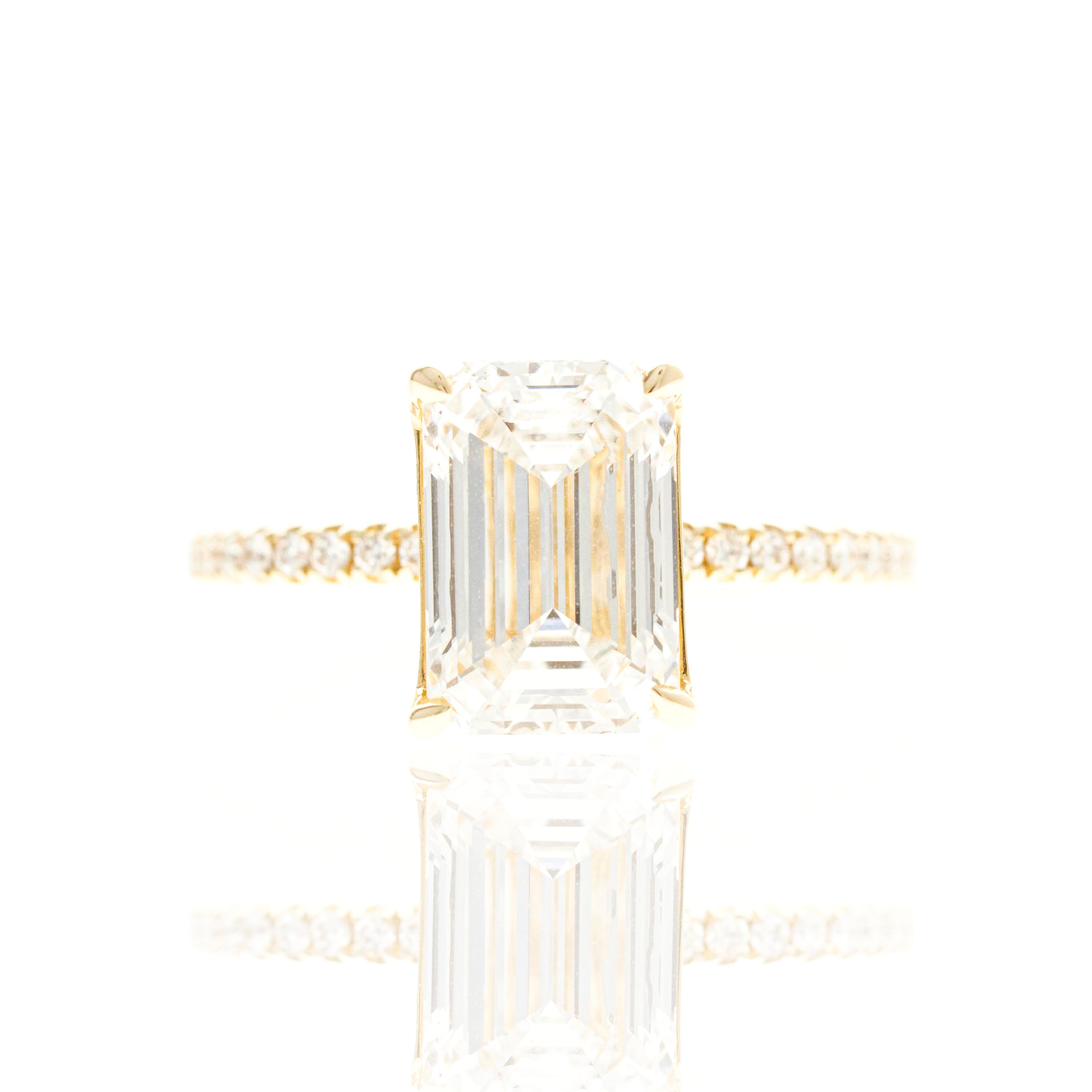 Lab Grown 3 Carat Emerald Diamond Accented Engagement Ring - Queen May