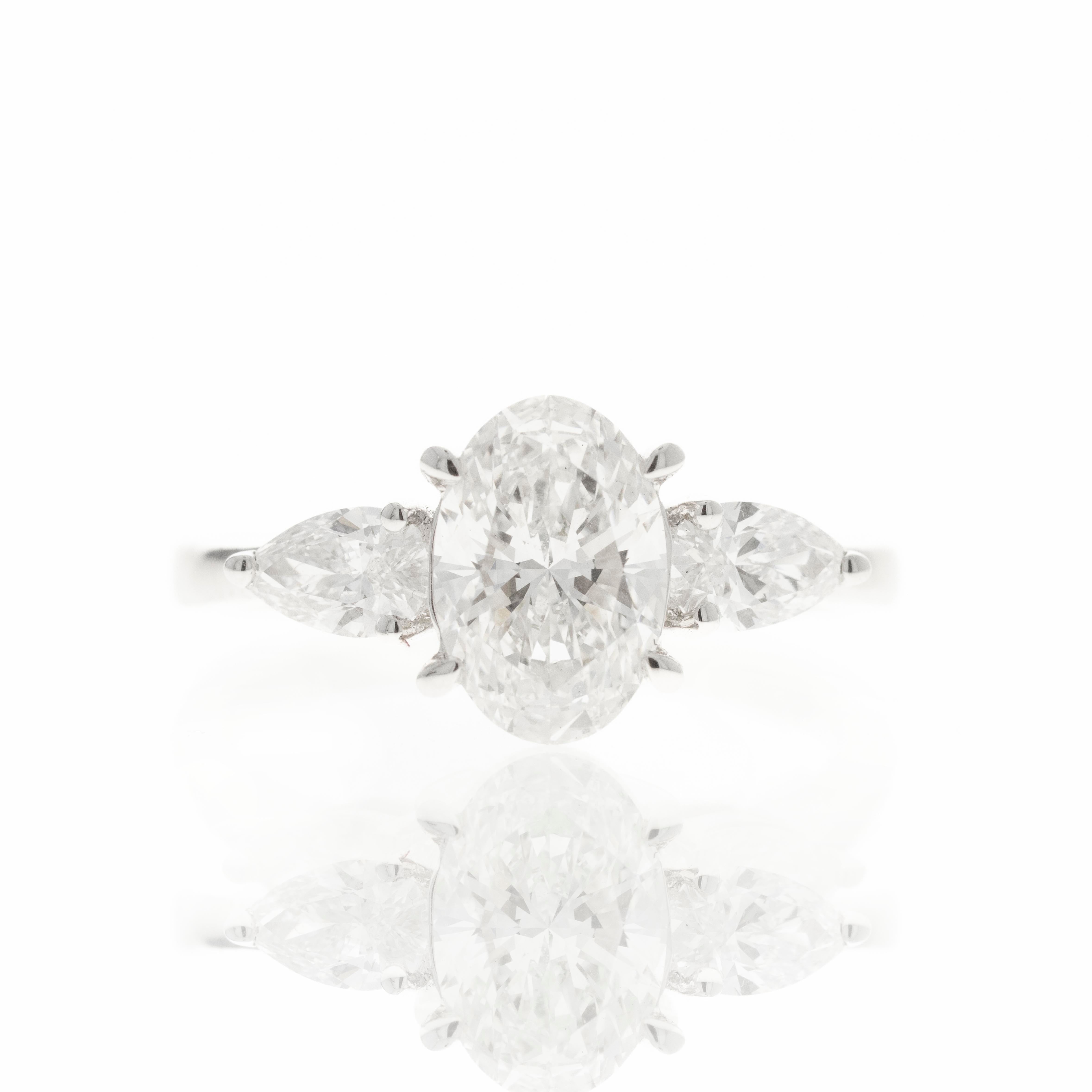 Lab Grown 1.5 Carat Oval Diamond Pear Three Stone Engagement Ring - Queen May