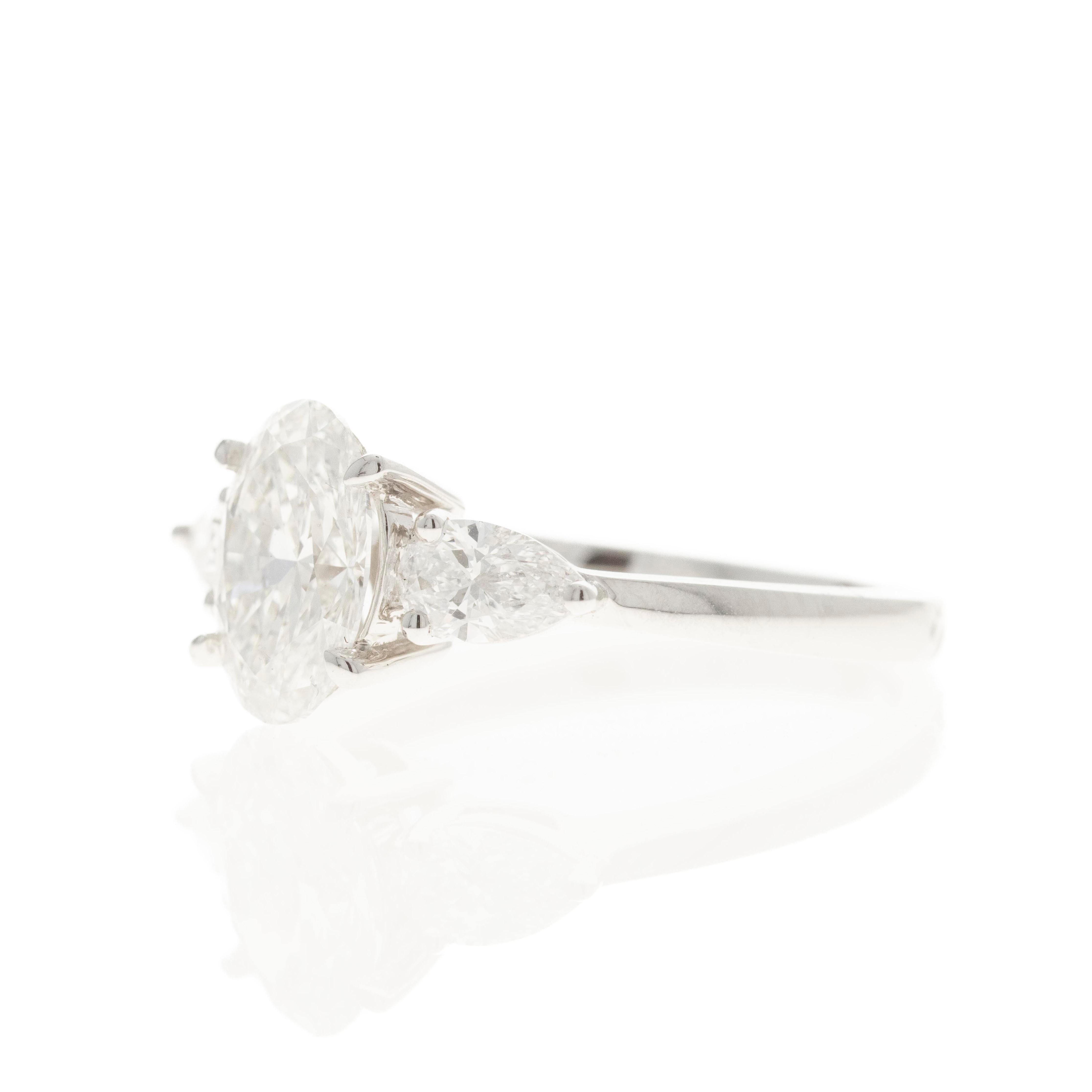 Lab Grown 1.5 Carat Oval Diamond Pear Three Stone Engagement Ring - Queen May