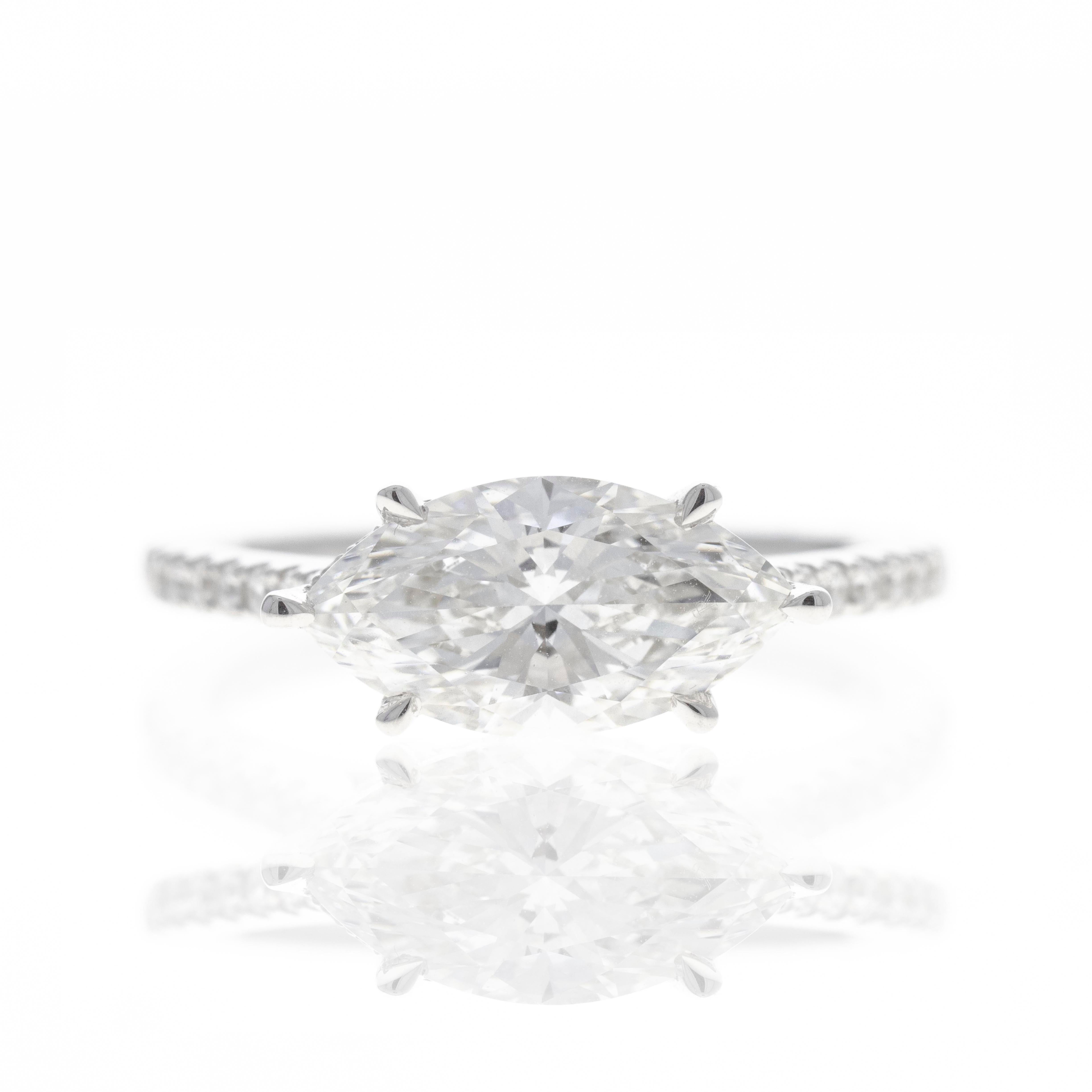 Lab Grown 2 Carat Marquise Diamond East West Accented Engagement Ring - Queen May