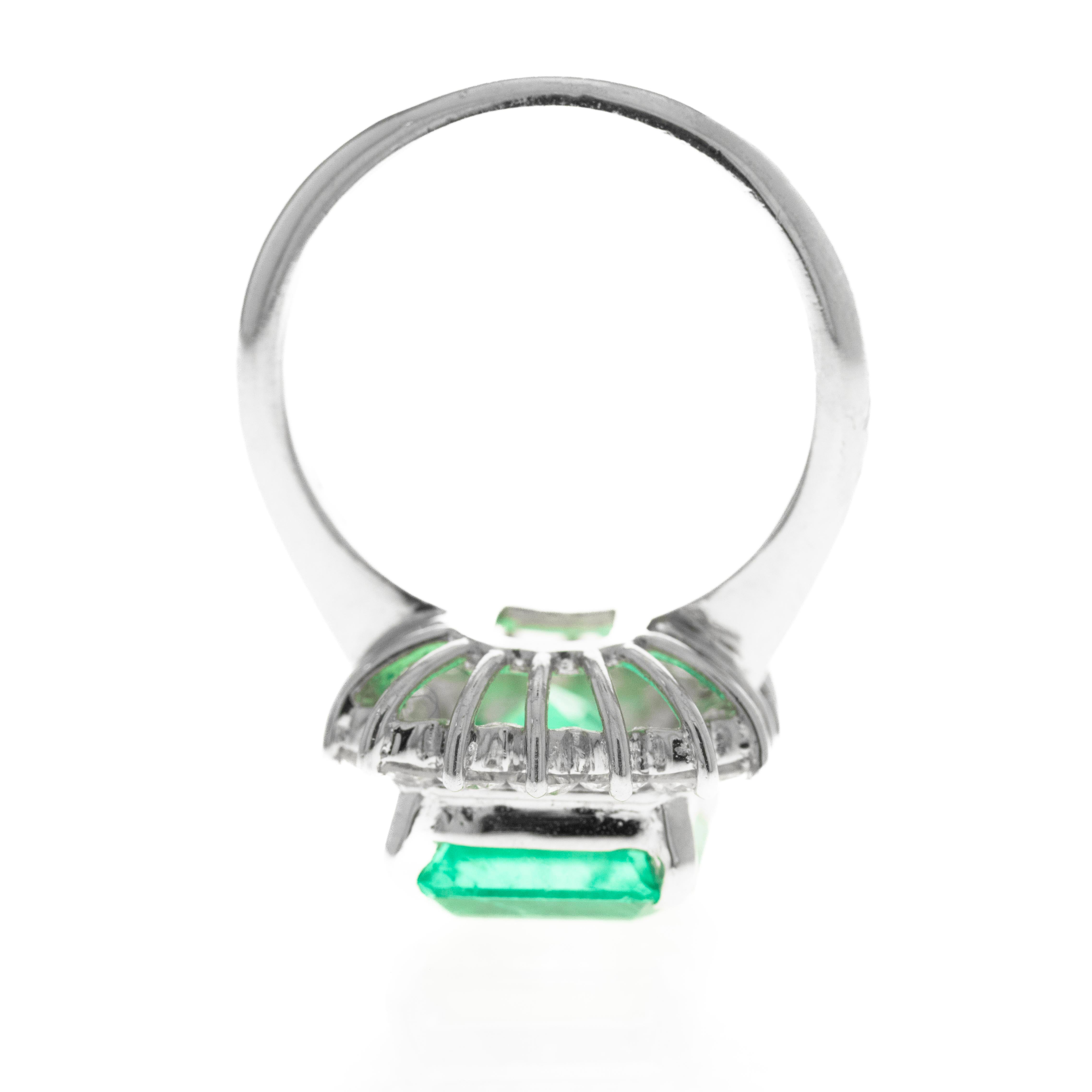 Platinum 3.74 Carat Columbian Emerald Diamond Halo Ring
