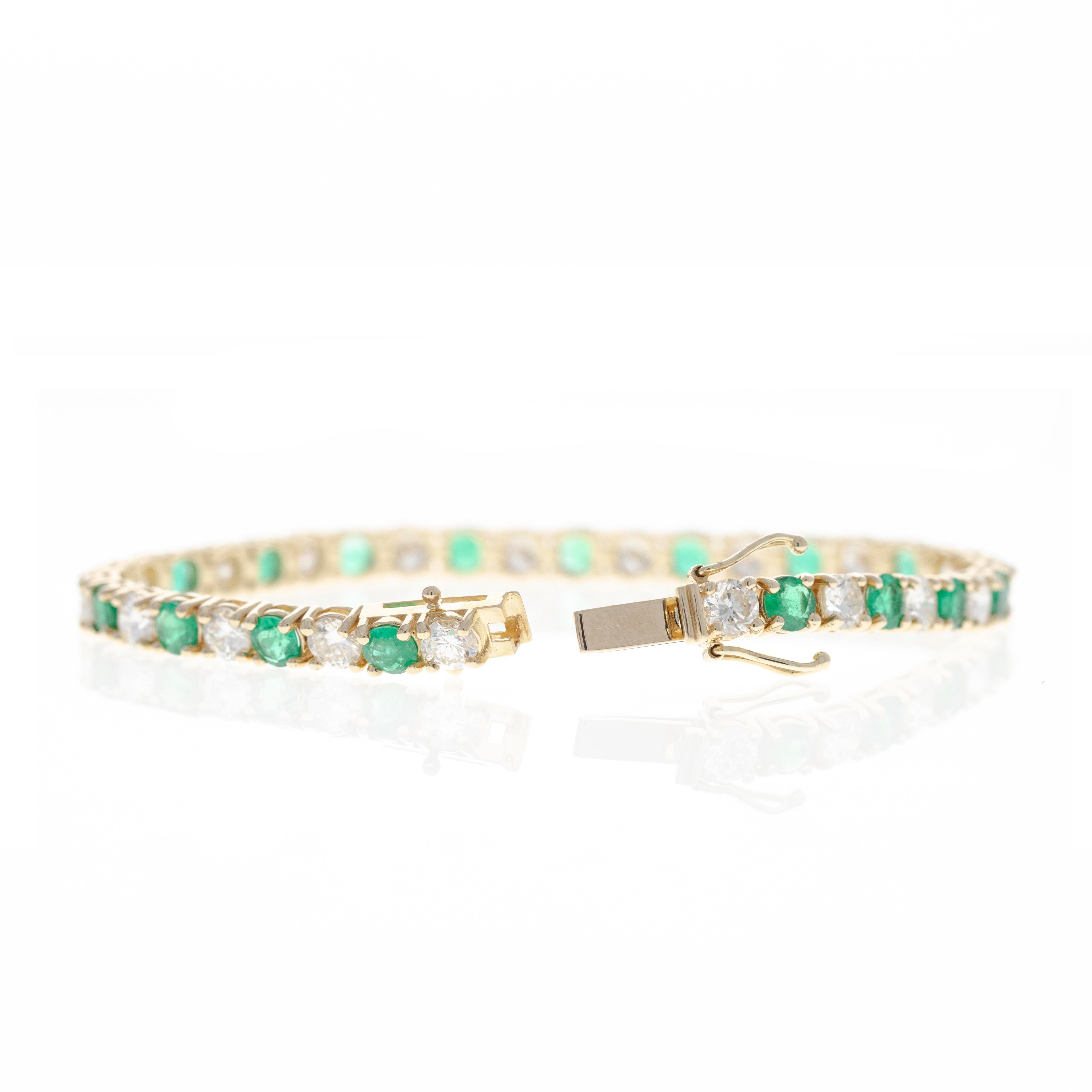 14K Yellow Gold 11.63 Carat Diamond and Emerald Tennis Bracelet - Queen May