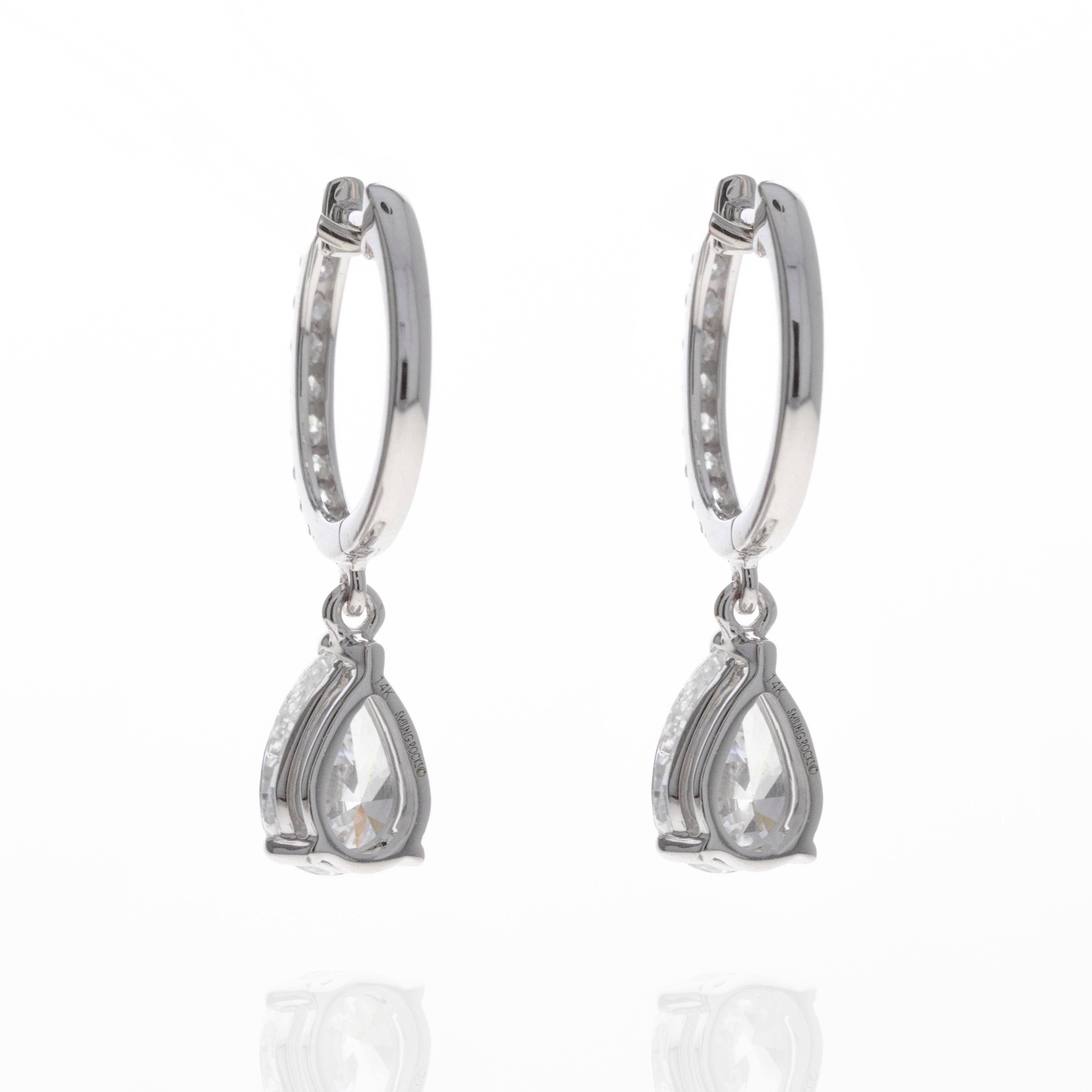 Lab Grown 2.43 Carat Pear Diamond Hoop Drop Earrings - Queen May