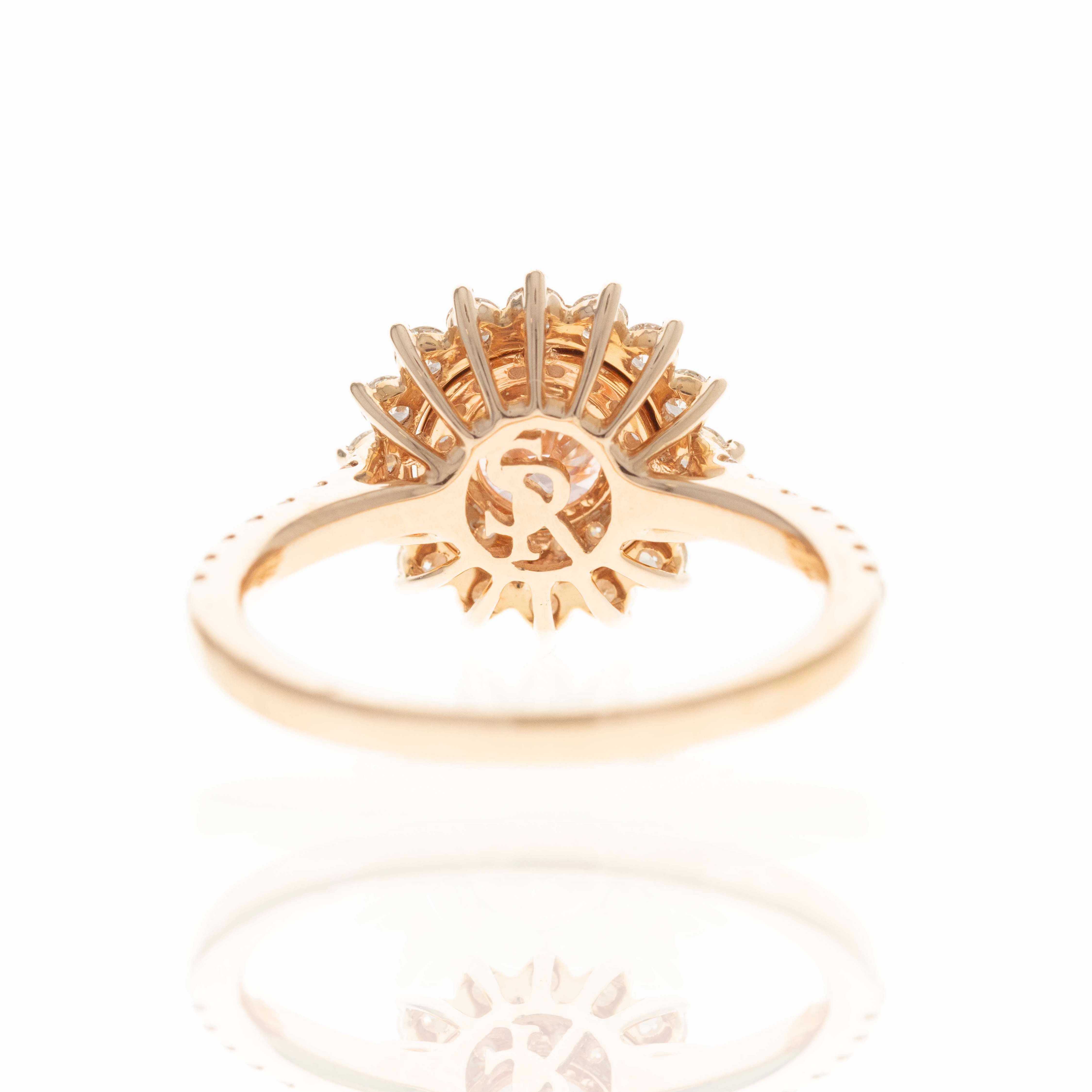 Lab Grown Round Pink Diamond Floral Halo Engagement Ring - Queen May