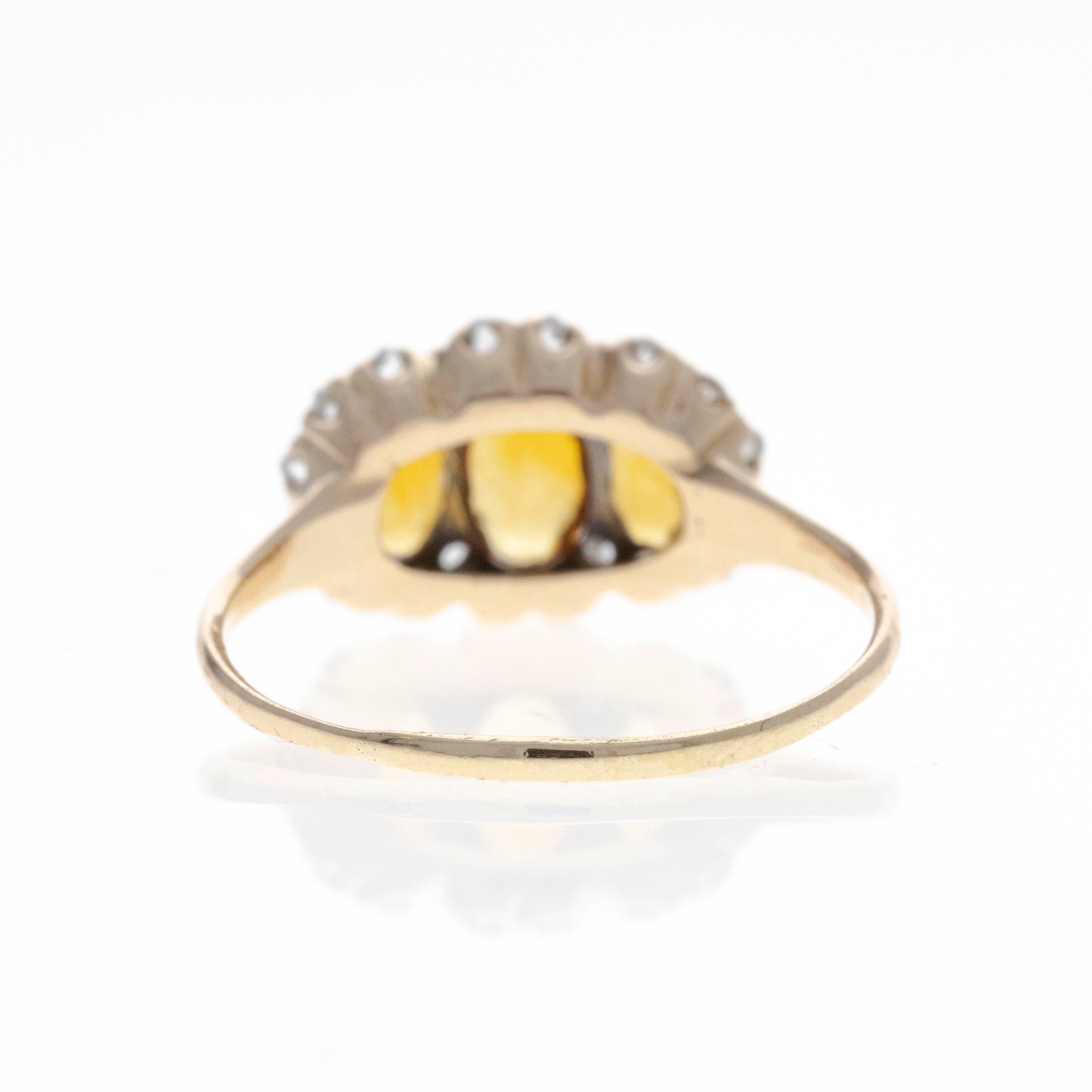 Victorian 14K Yellow Gold Citrine Rose Cut Diamond Ring