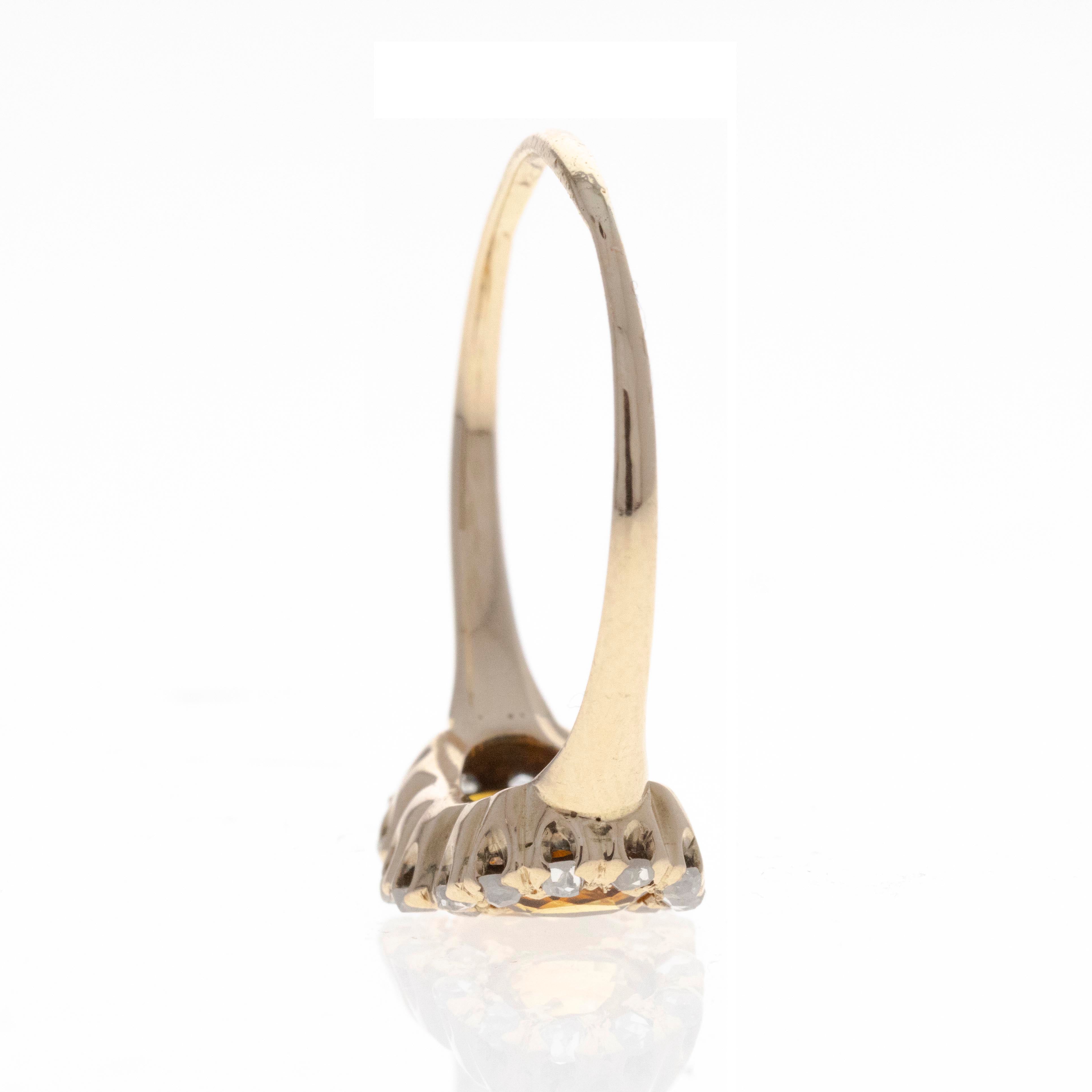 Victorian 14K Yellow Gold Citrine Rose Cut Diamond Ring