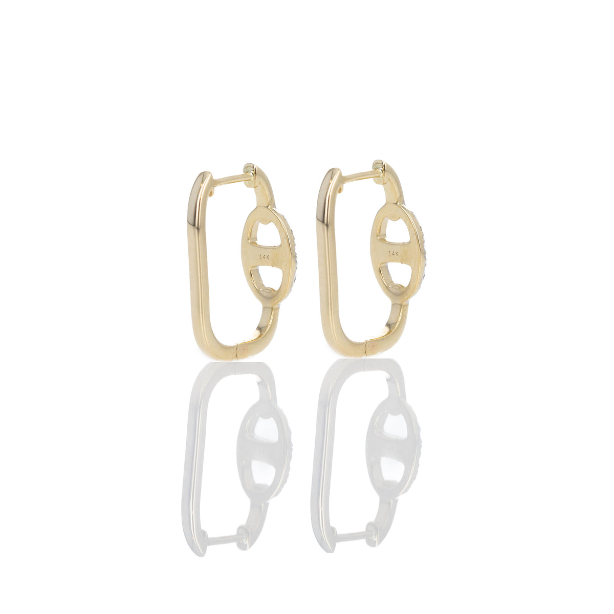 14K Yellow Gold 0.23 Carat Diamond Mariner Link Hoop Earrings - Queen May