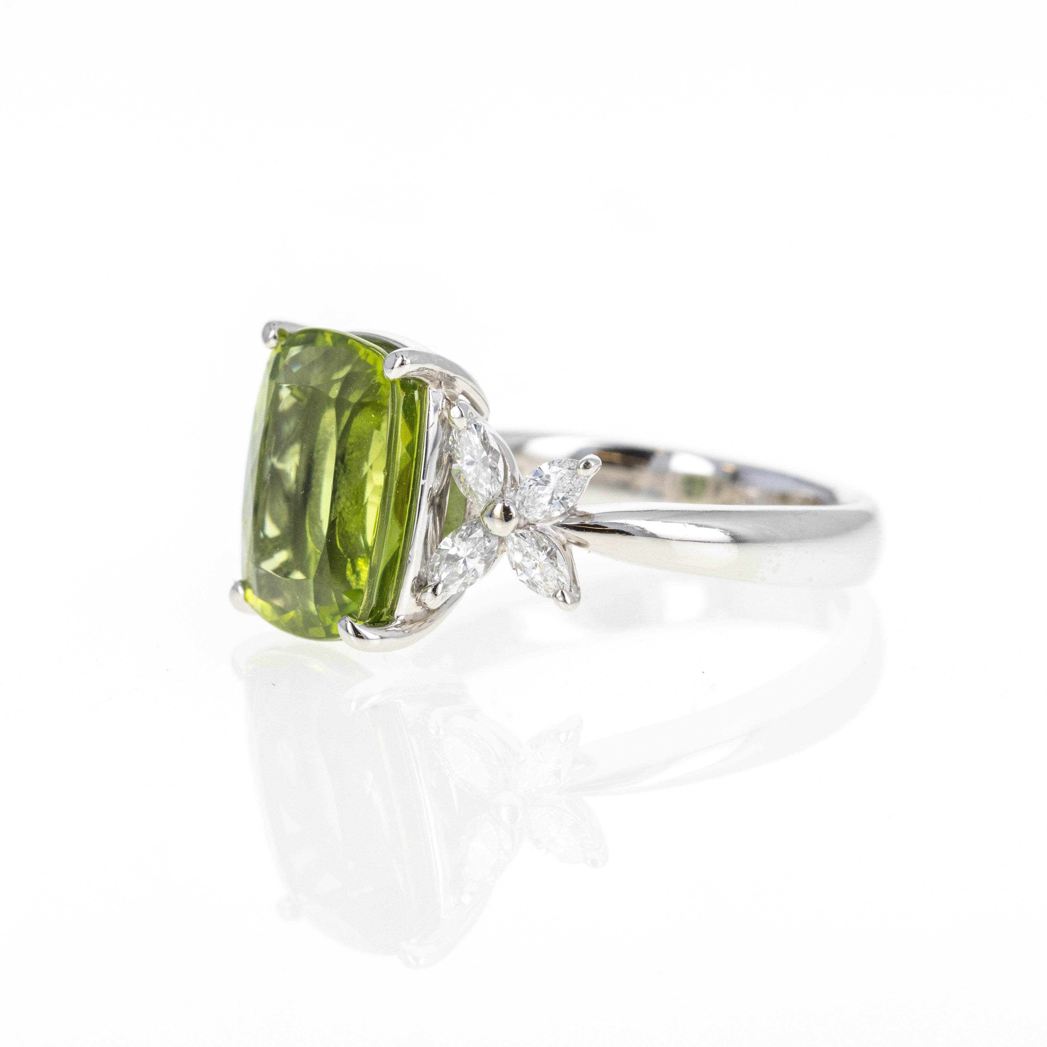 Platinum 4.57 Carat Peridot Diamond Floral Ring - Queen May