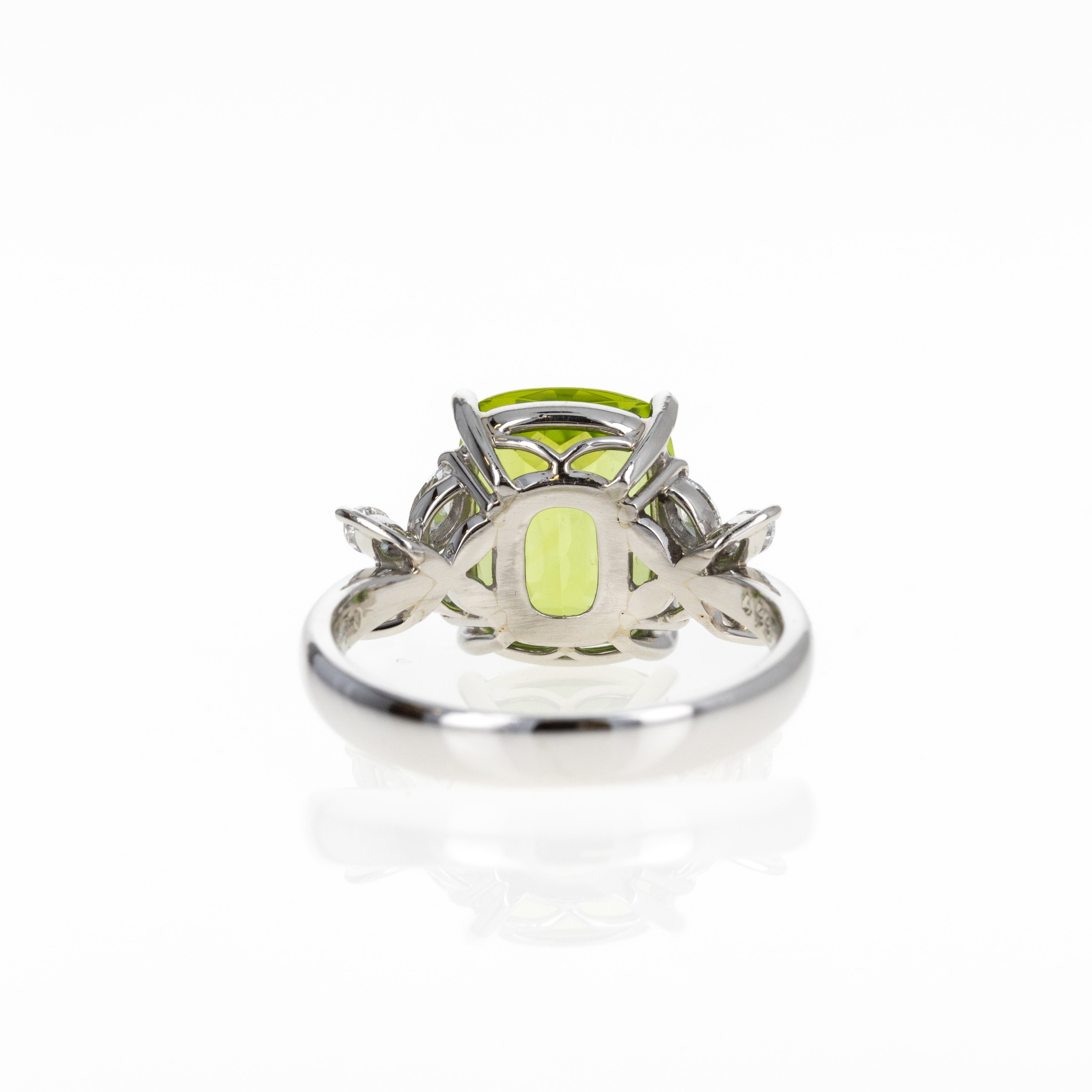 Platinum 4.57 Carat Peridot Diamond Floral Ring - Queen May