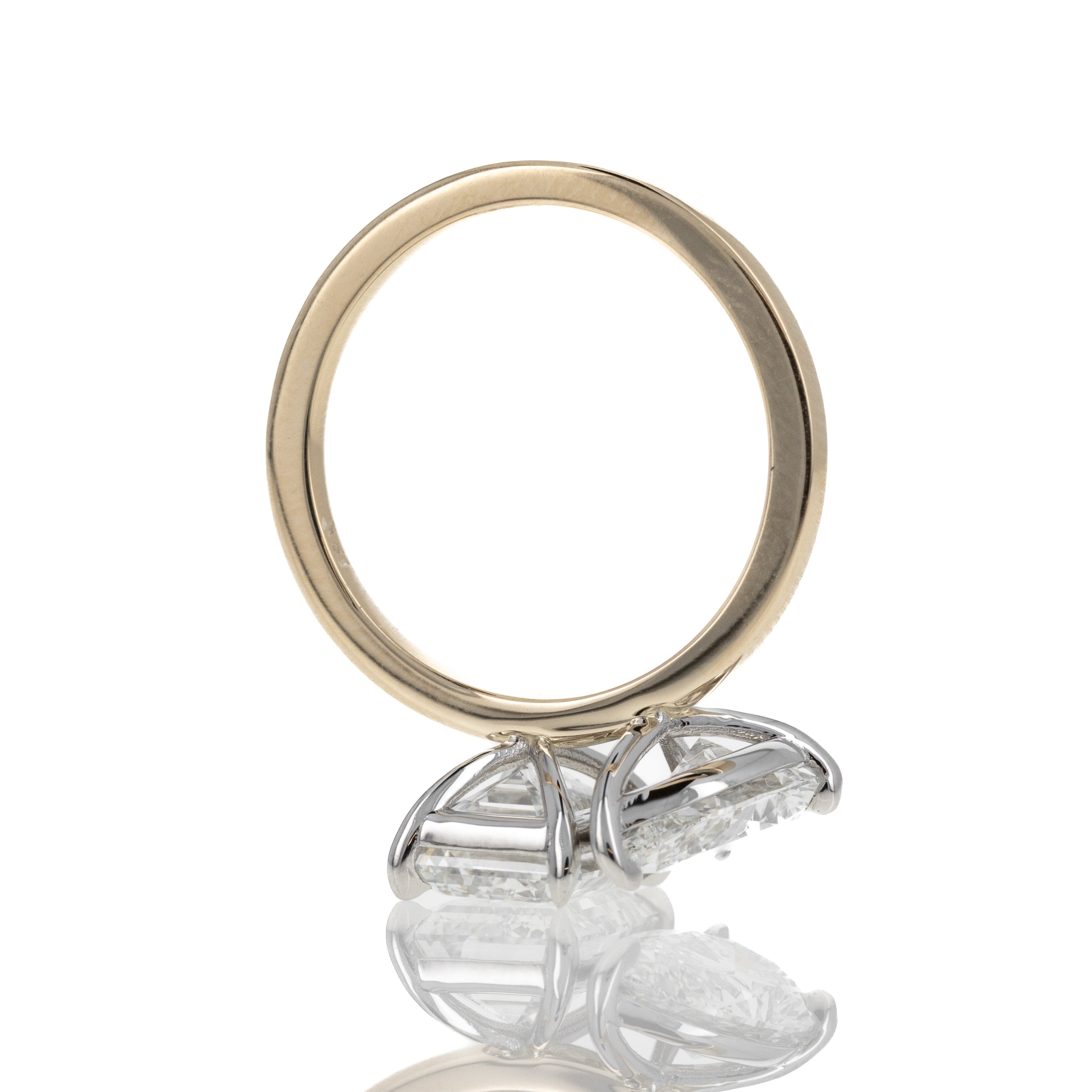 Lab Grown 4.76 Carat Pear and Emerald Cut Diamond Two Stone Ring - Queen May