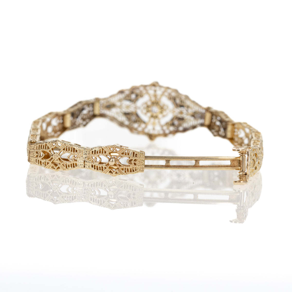 14K Yellow and White Gold Filigree 0.15 Carat Diamond Bracelet - Queen May