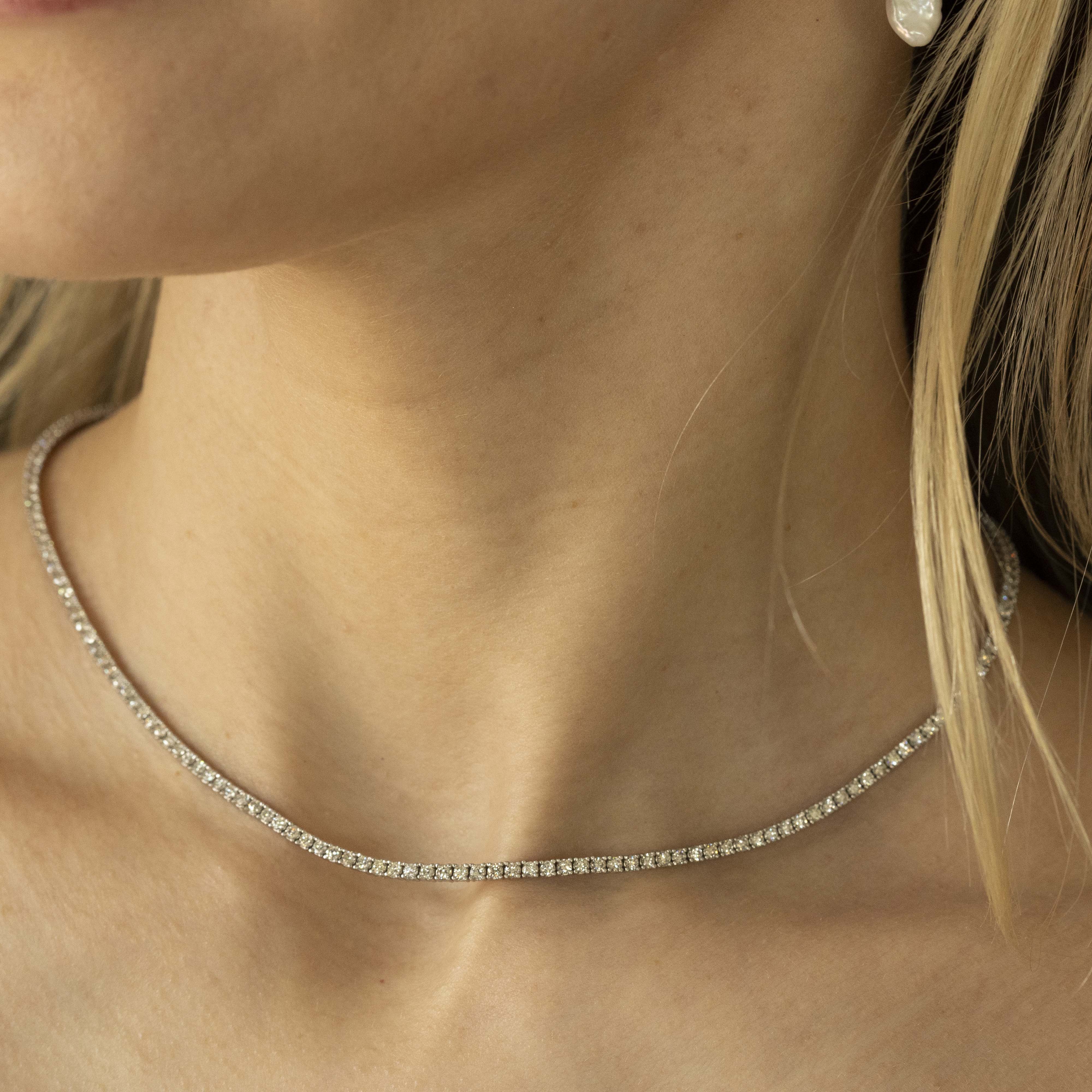 14K White Gold 4.62 Carat Round Diamond Tennis Necklace - Queen May