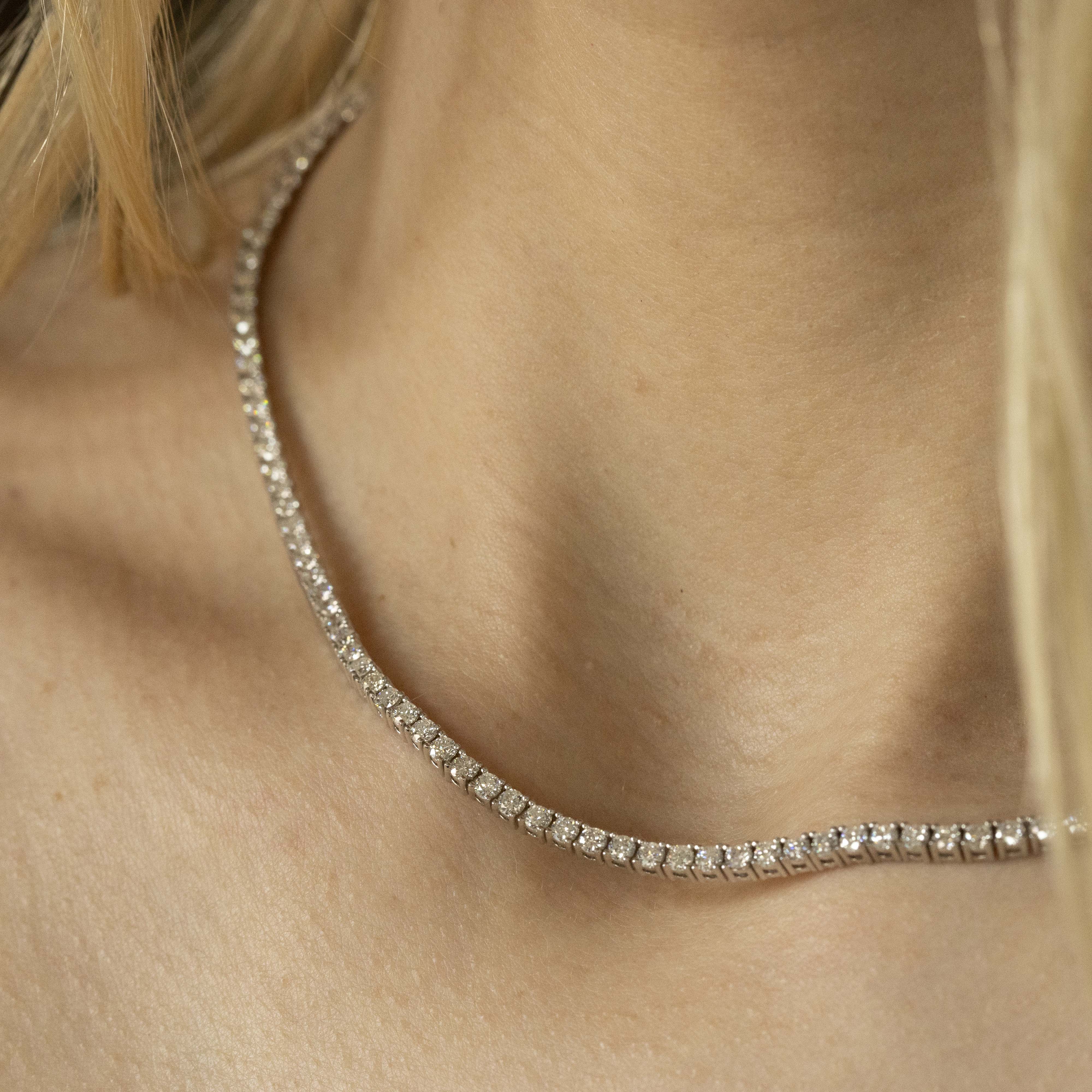14K White Gold 7.09 Carat Round Diamond Tennis Necklace - Queen May