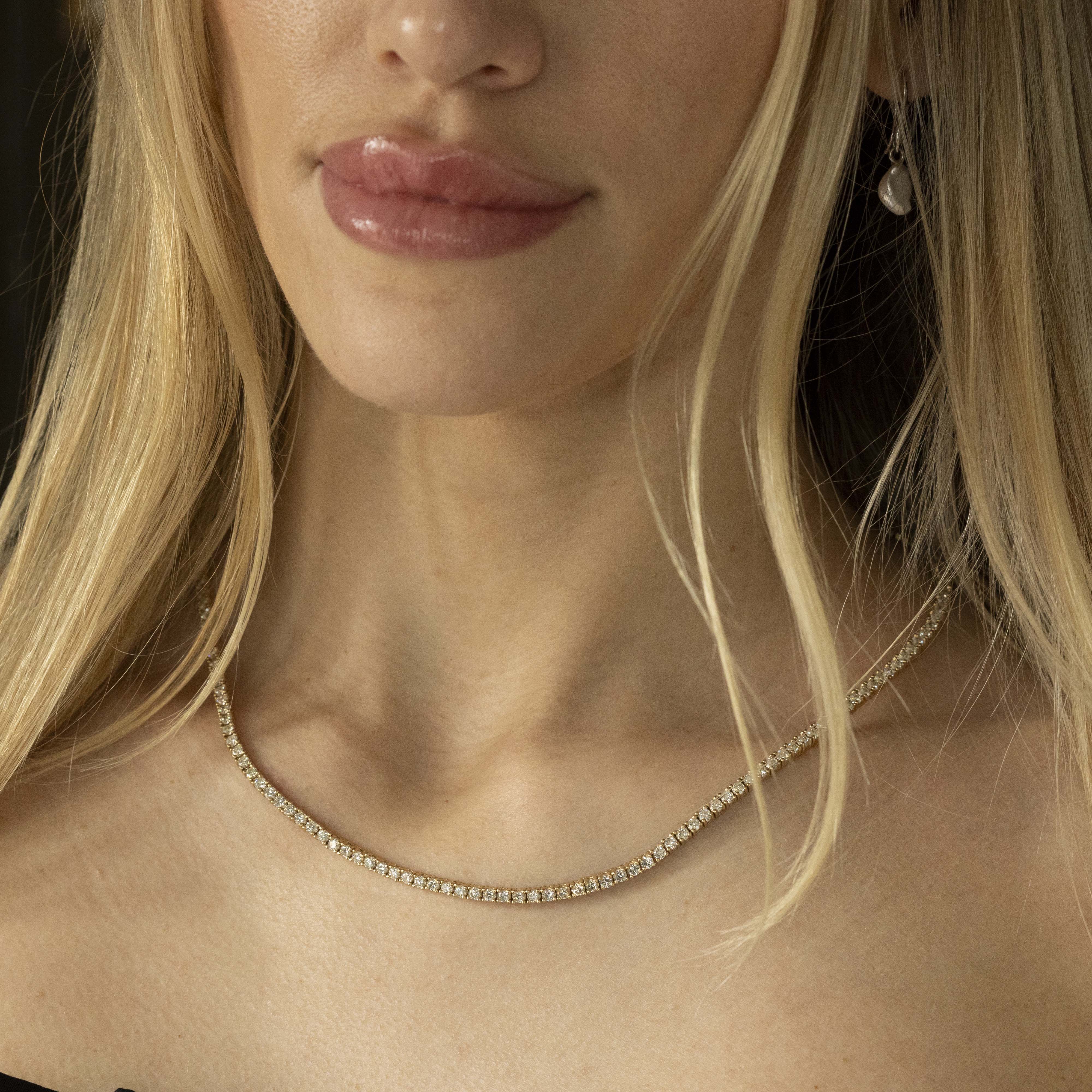 14K Yellow Gold 10.21 Carat Round Diamond Tennis Necklace - Queen May