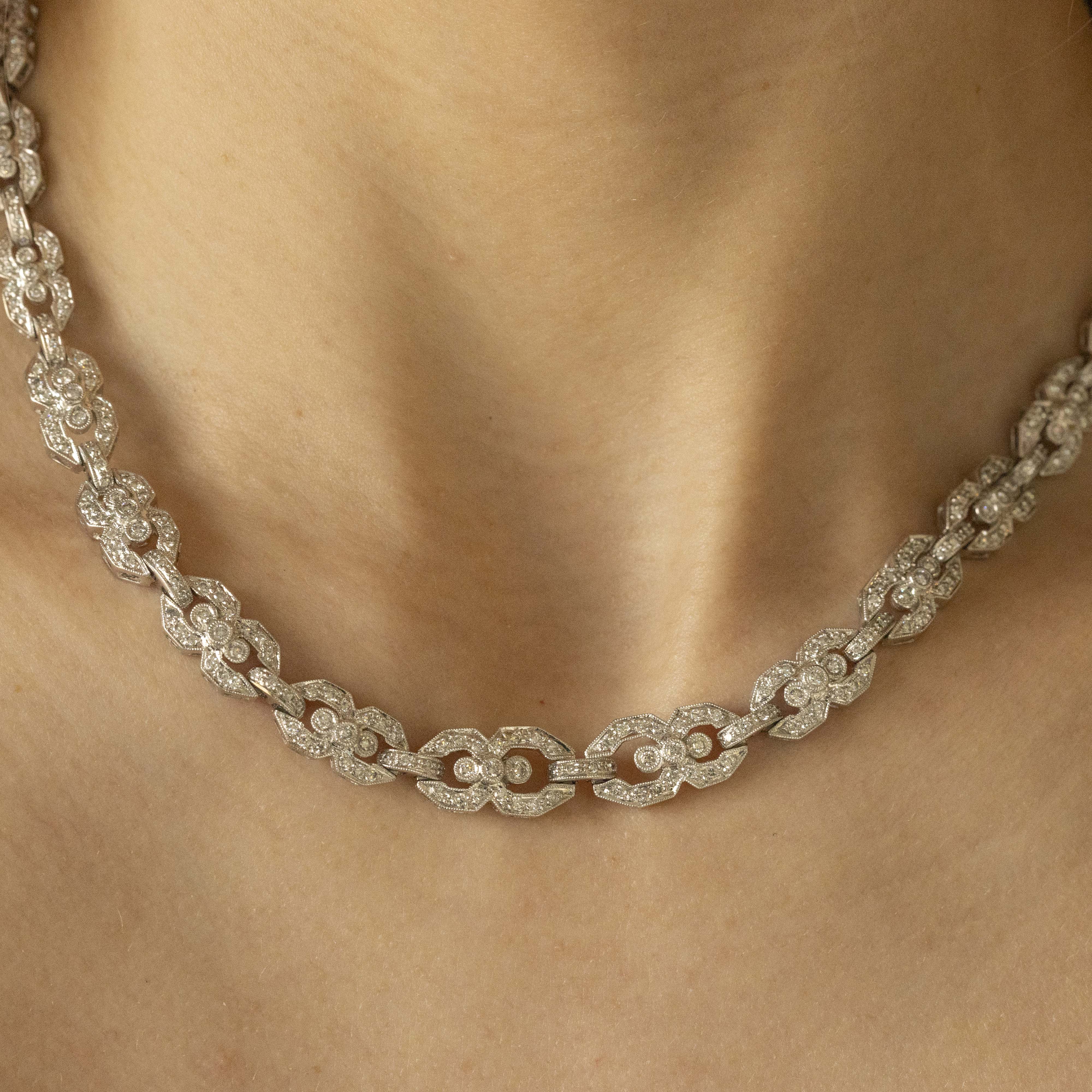 18K White Gold 3 Carat Diamond Milgrain Link Necklace - Queen May