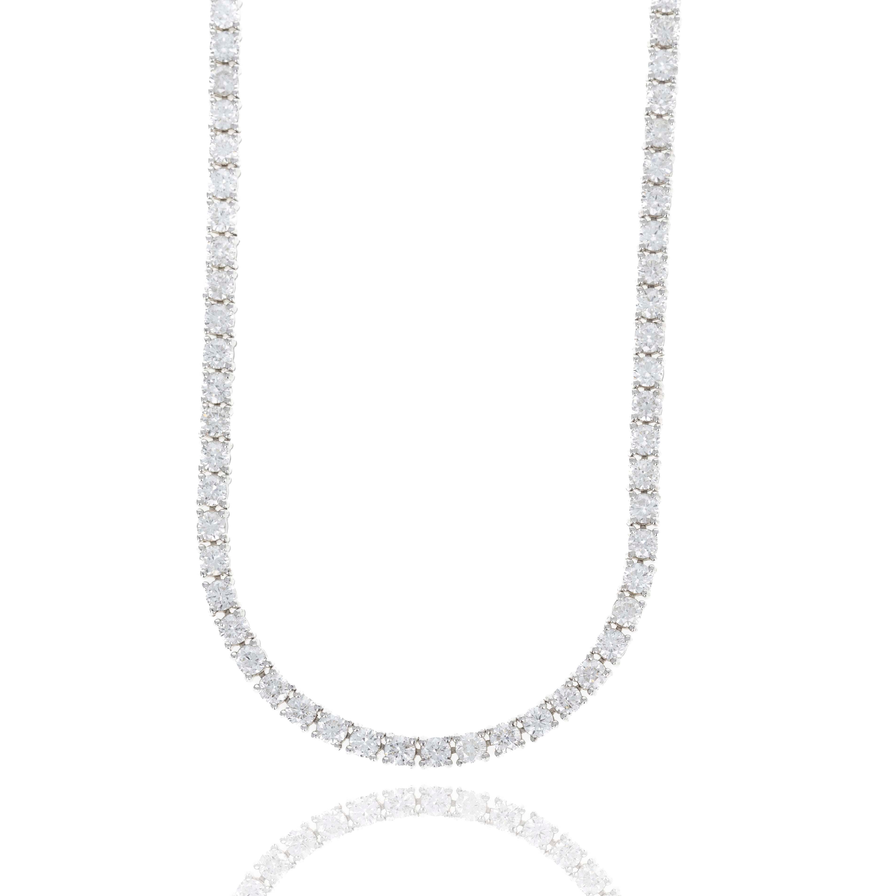 14K White Gold 7.09 Carat Round Diamond Tennis Necklace - Queen May