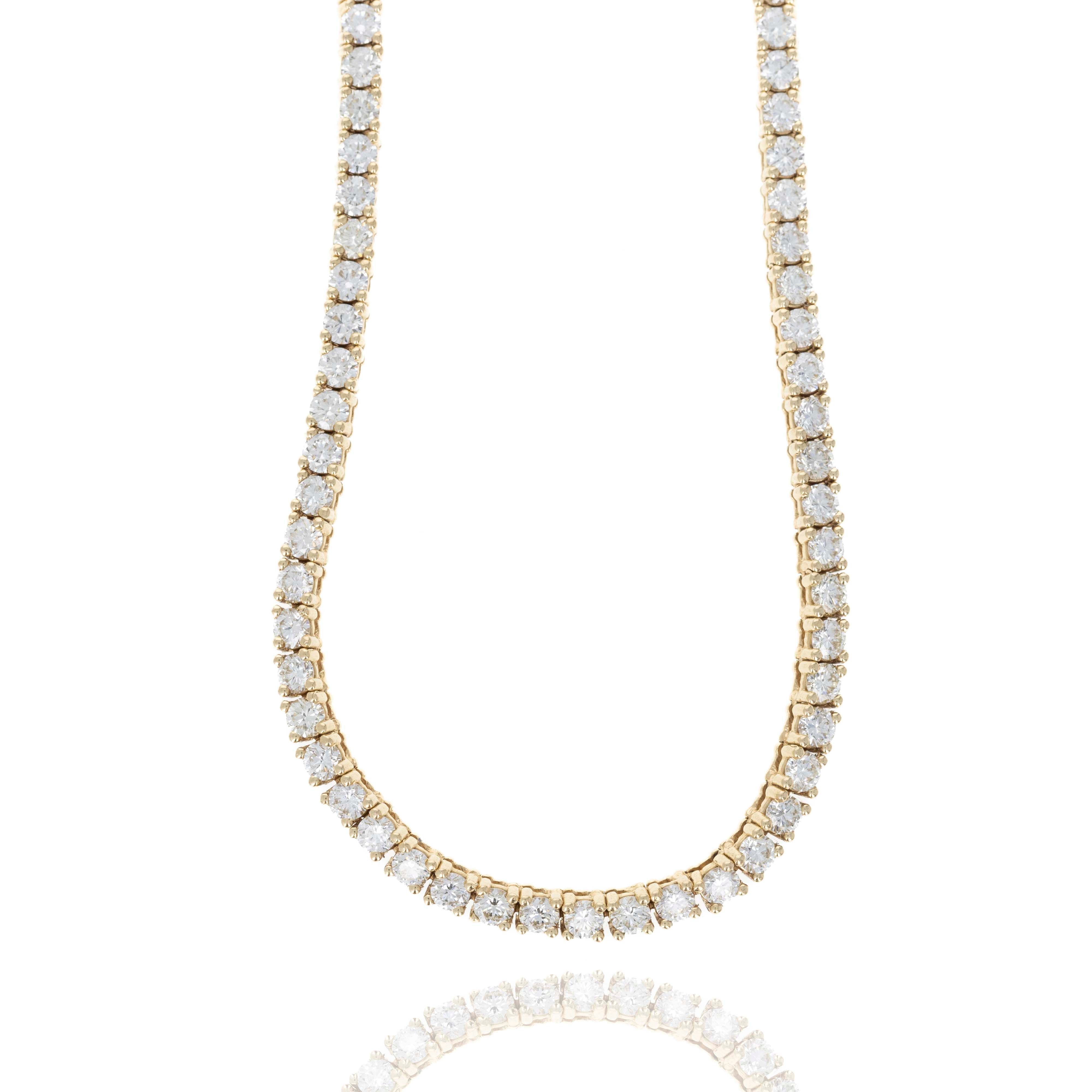 14K Yellow Gold 10.21 Carat Round Diamond Tennis Necklace - Queen May