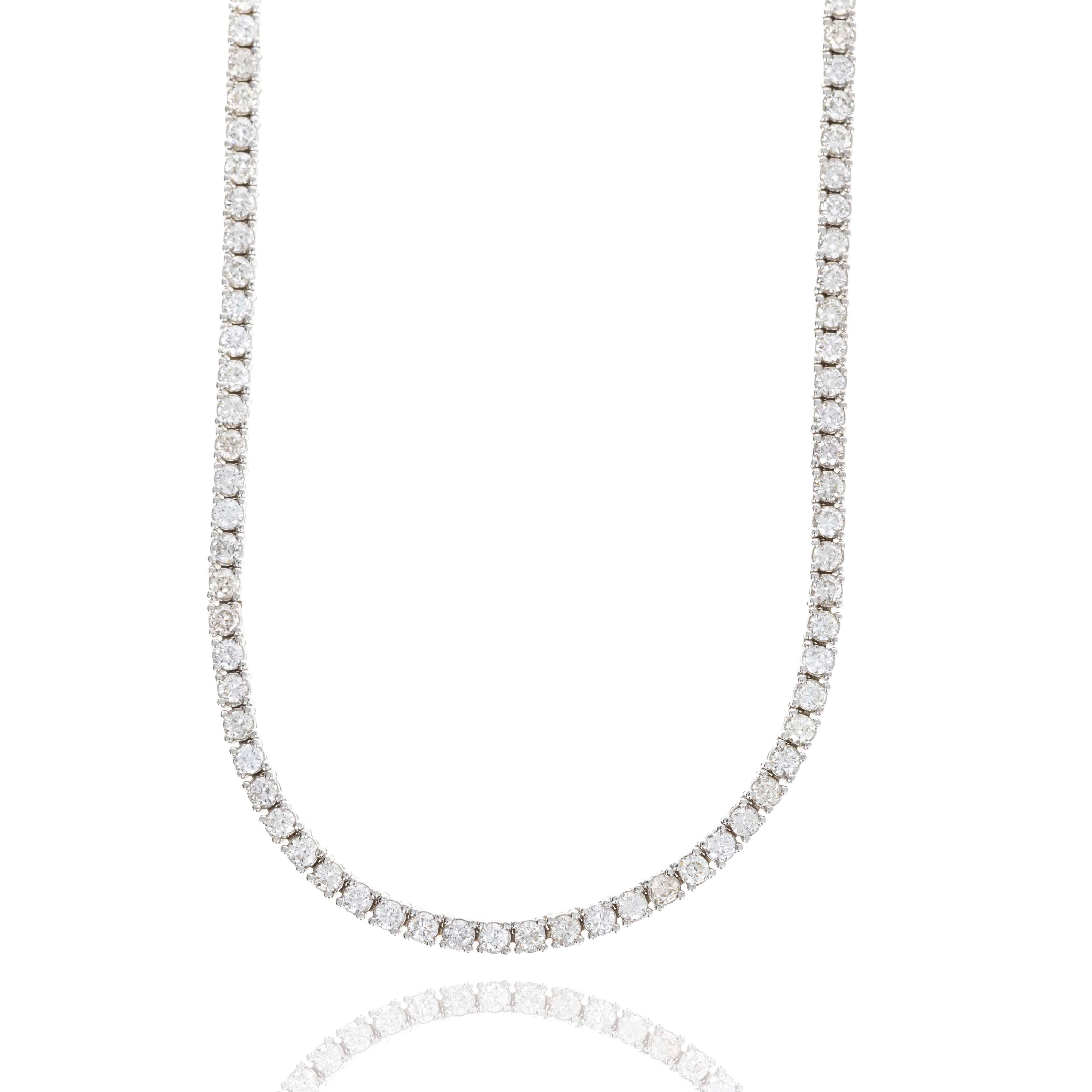 14K White Gold 4.62 Carat Round Diamond Tennis Necklace - Queen May