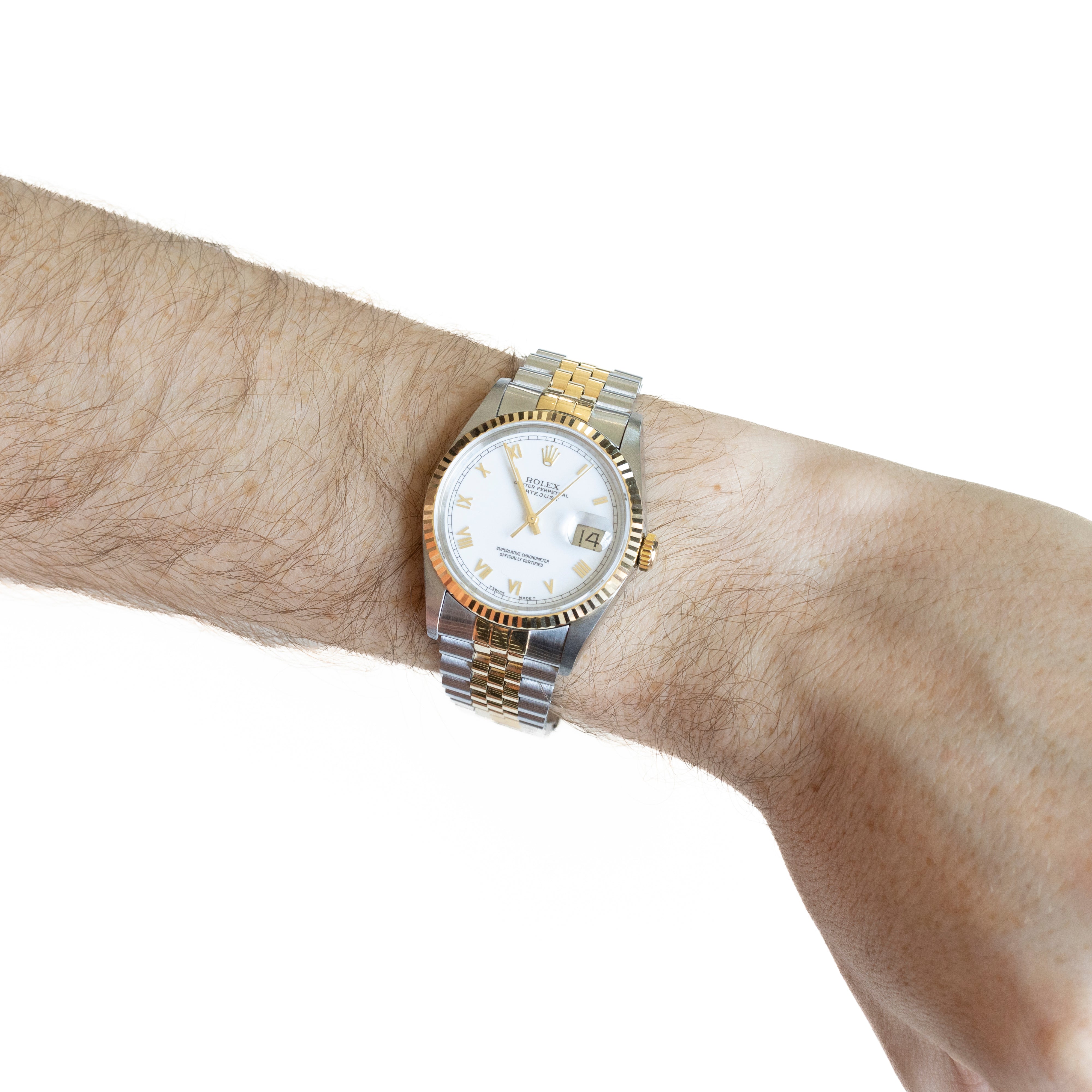 Rolex Datejust 36MM Model 16233 White Roman Numeral Dial Two Tone 18K/SS Jubilee Bracelet - Queen May